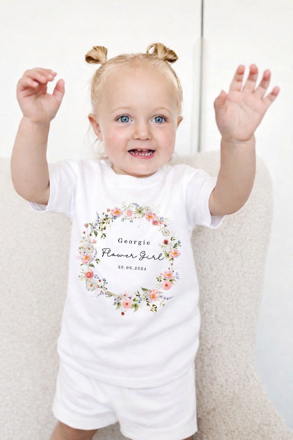 Personalised Flower Girl Short Set Pyjamas - Wildflower Wreath Design
