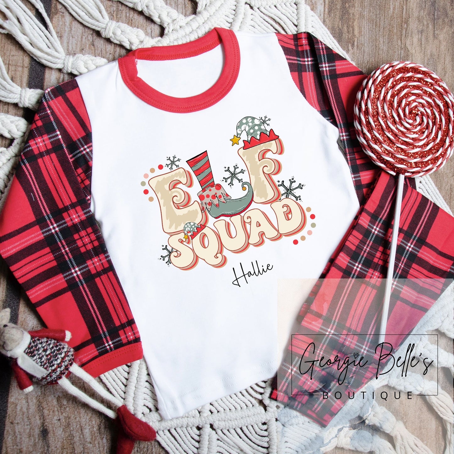 Tartan Family Matching Christmas ‘Elf Squad' Personalised Unisex Pyjamas
