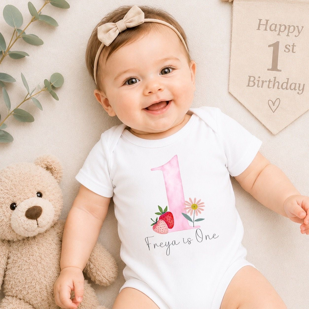 Personalised First Birthday Baby Vest | 1st Birthday Outfit - Strawberry is One Design