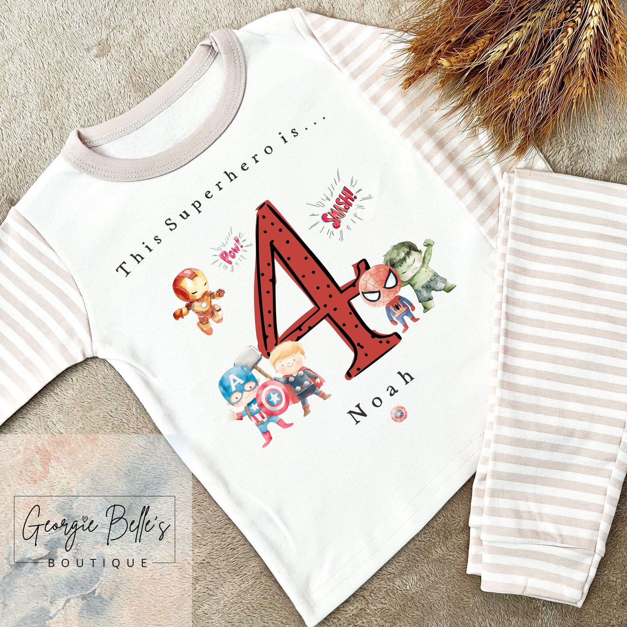 Personalised Birthday Pyjamas - Superhero Inspired Red Design