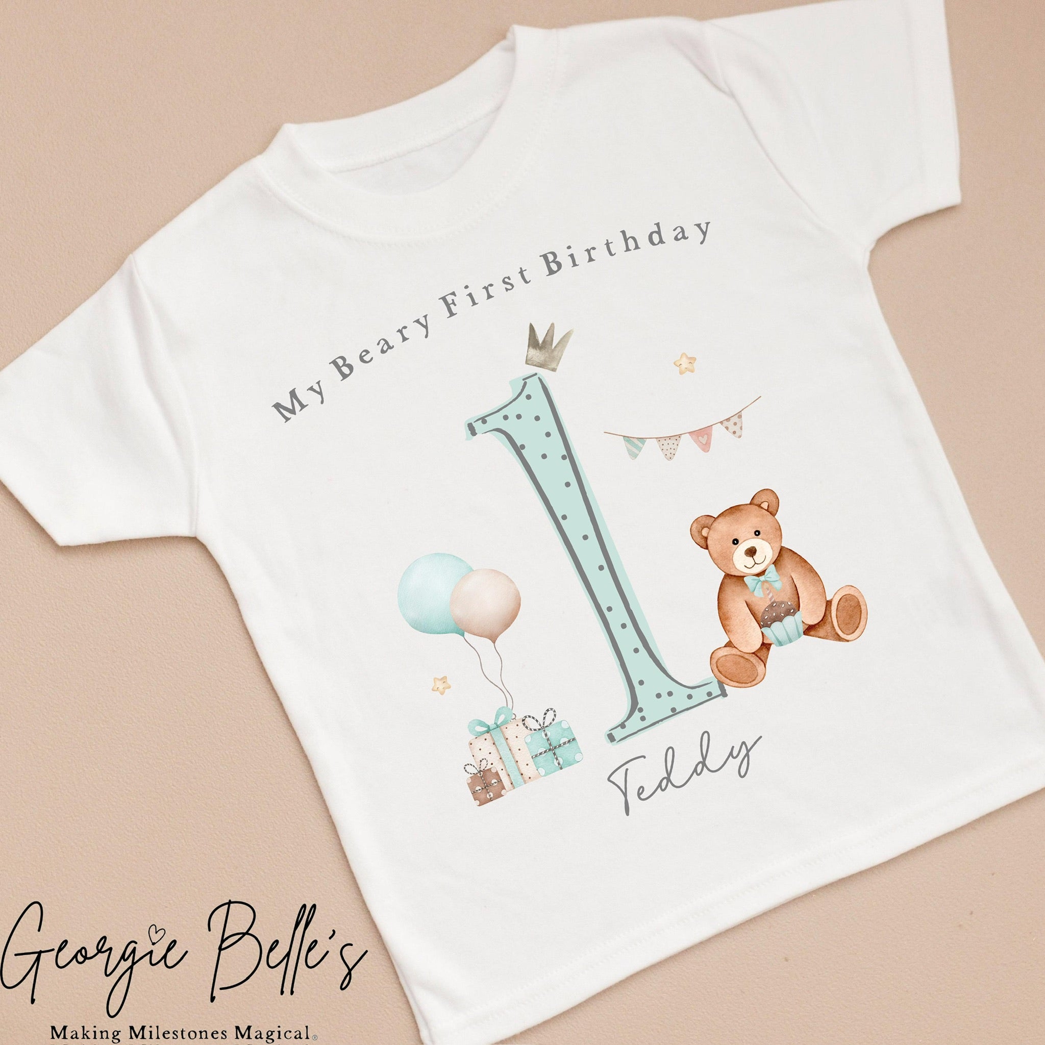 Personalised Birthday T-Shirt - Blue Beary First Design
