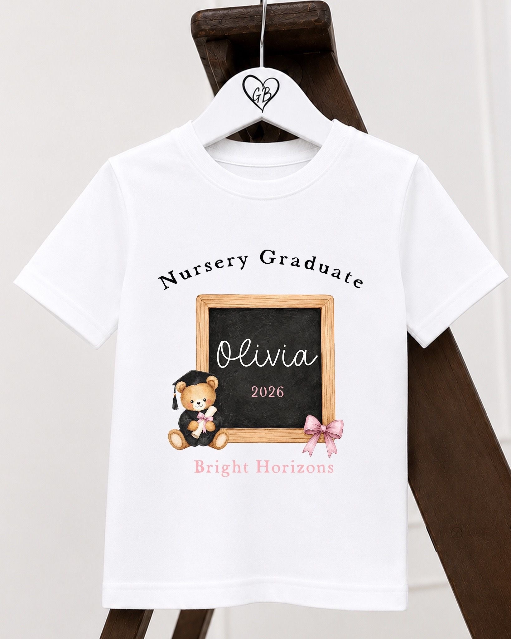 Personalised Nursery Graduate T-Shirt- Pink Chalk Board