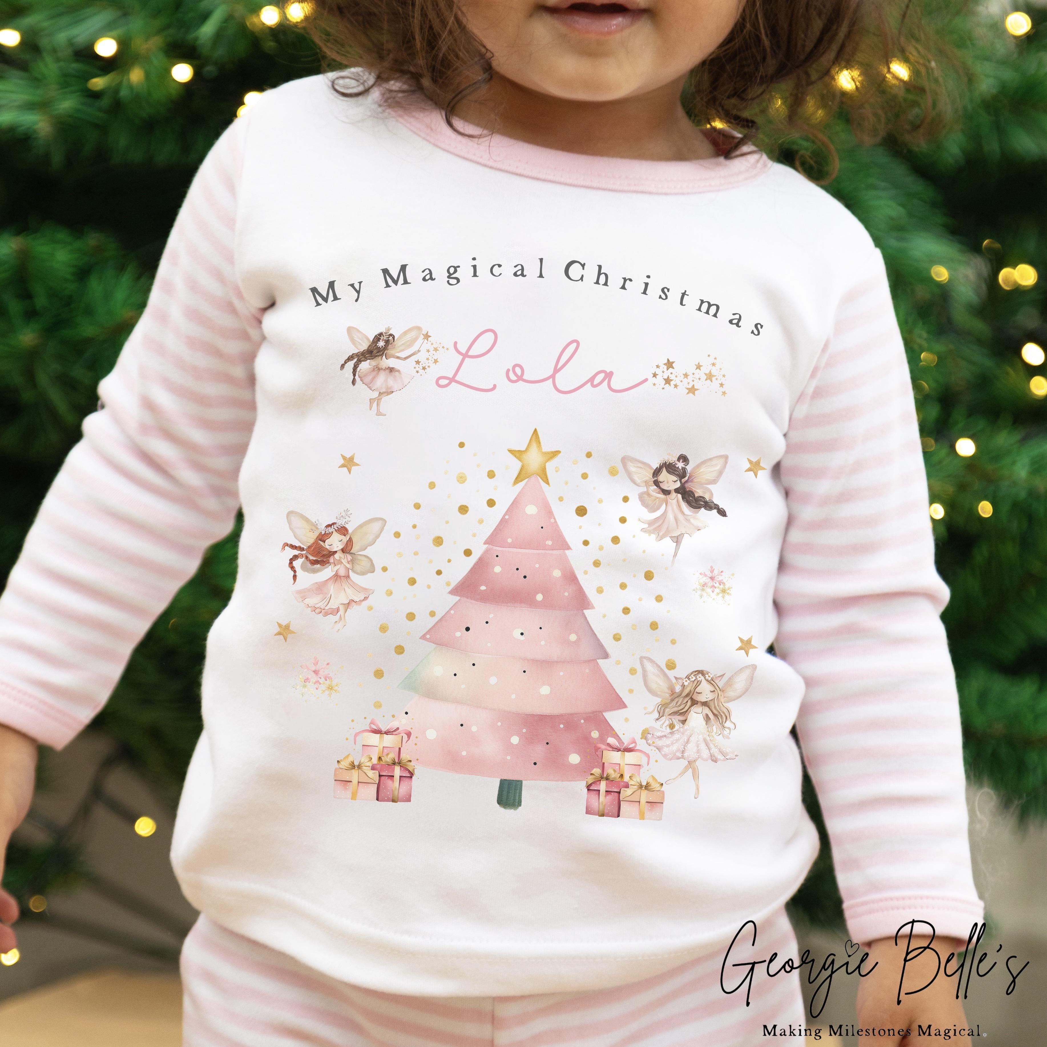Personalised Pink Stripe Christmas Pyjamas - Pink Fairy Design