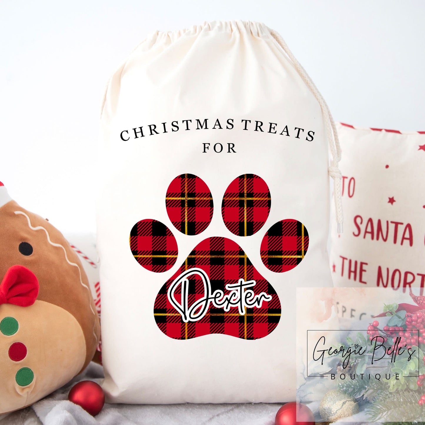 Luxury Personalised Premium Cotton Christmas Sack for Dogs/Cats- Paw Design