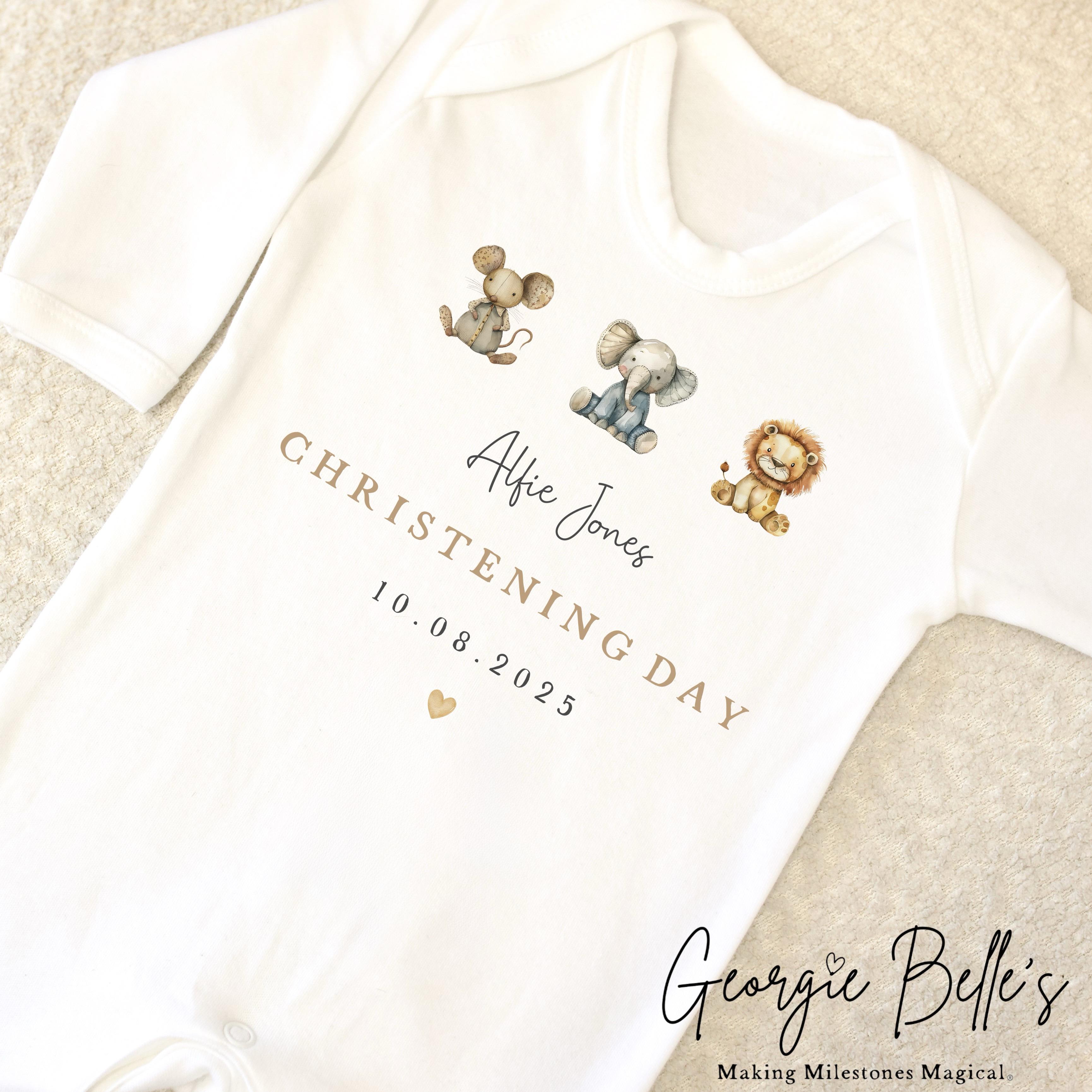 Personalised Christening Babygrow / Vest - Safari Trio Design