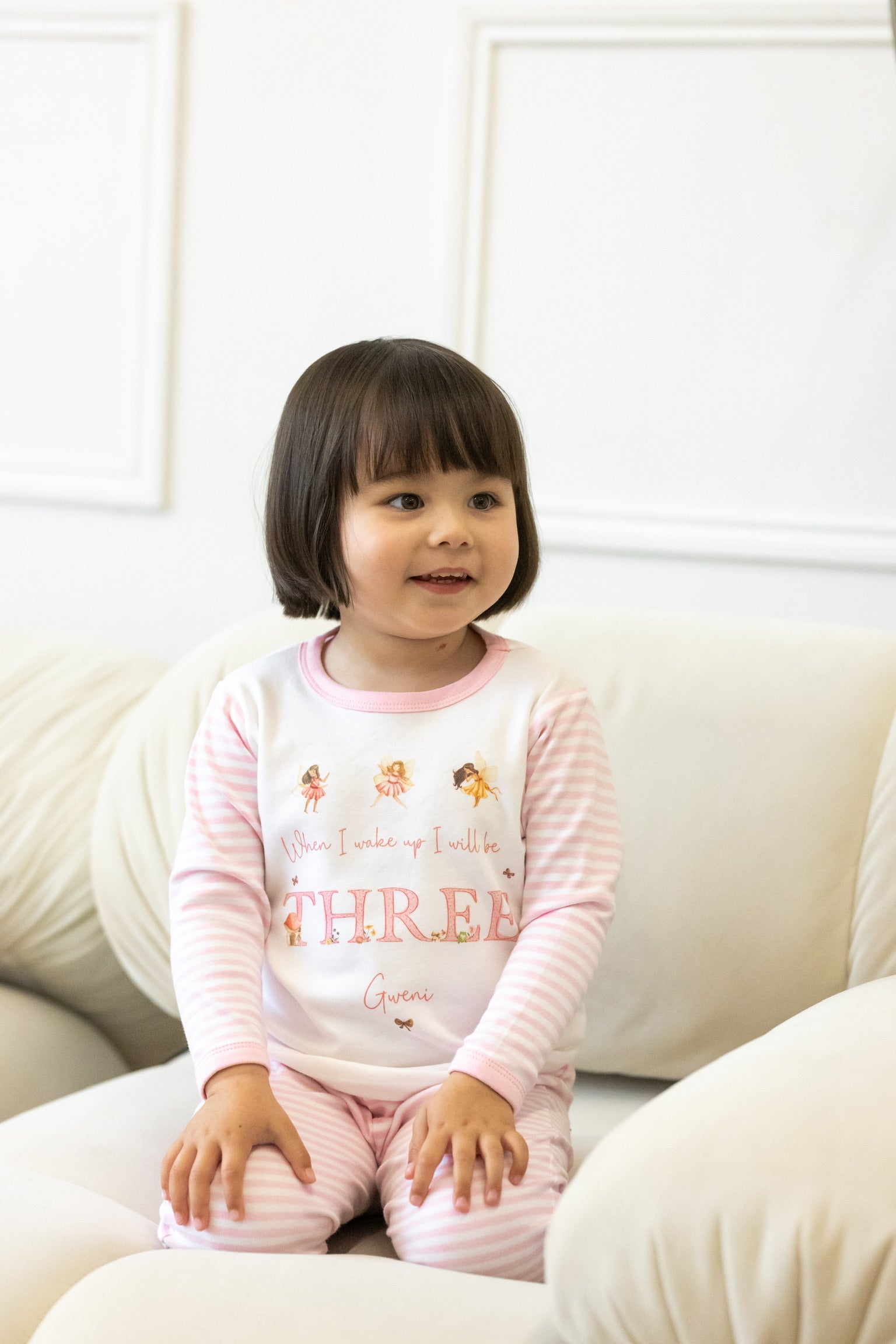 Personalised Pink Stripe Birthday Pyjamas - Pink Fairy Design