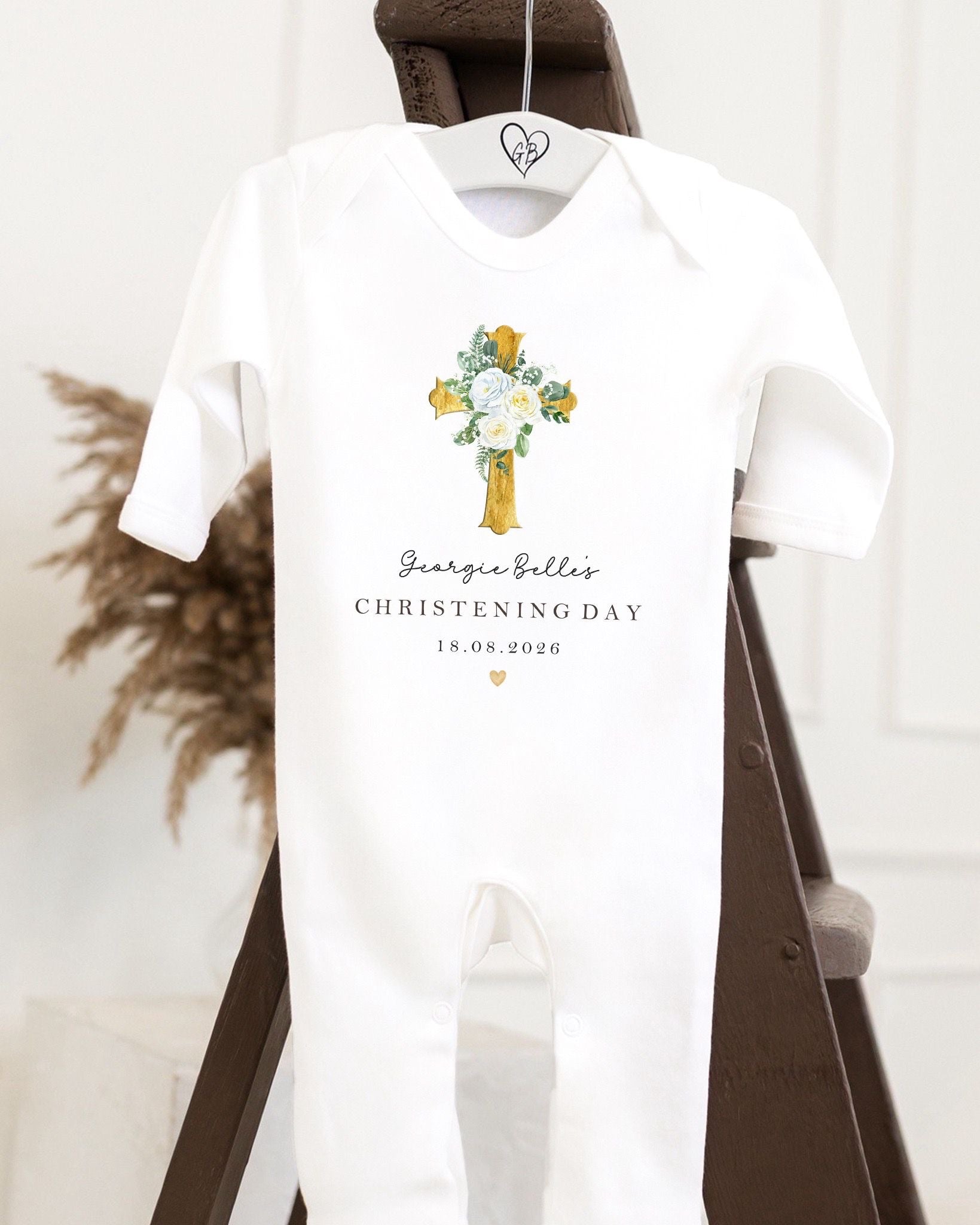 Personalised Christening Babygrow - Gold Cross Design