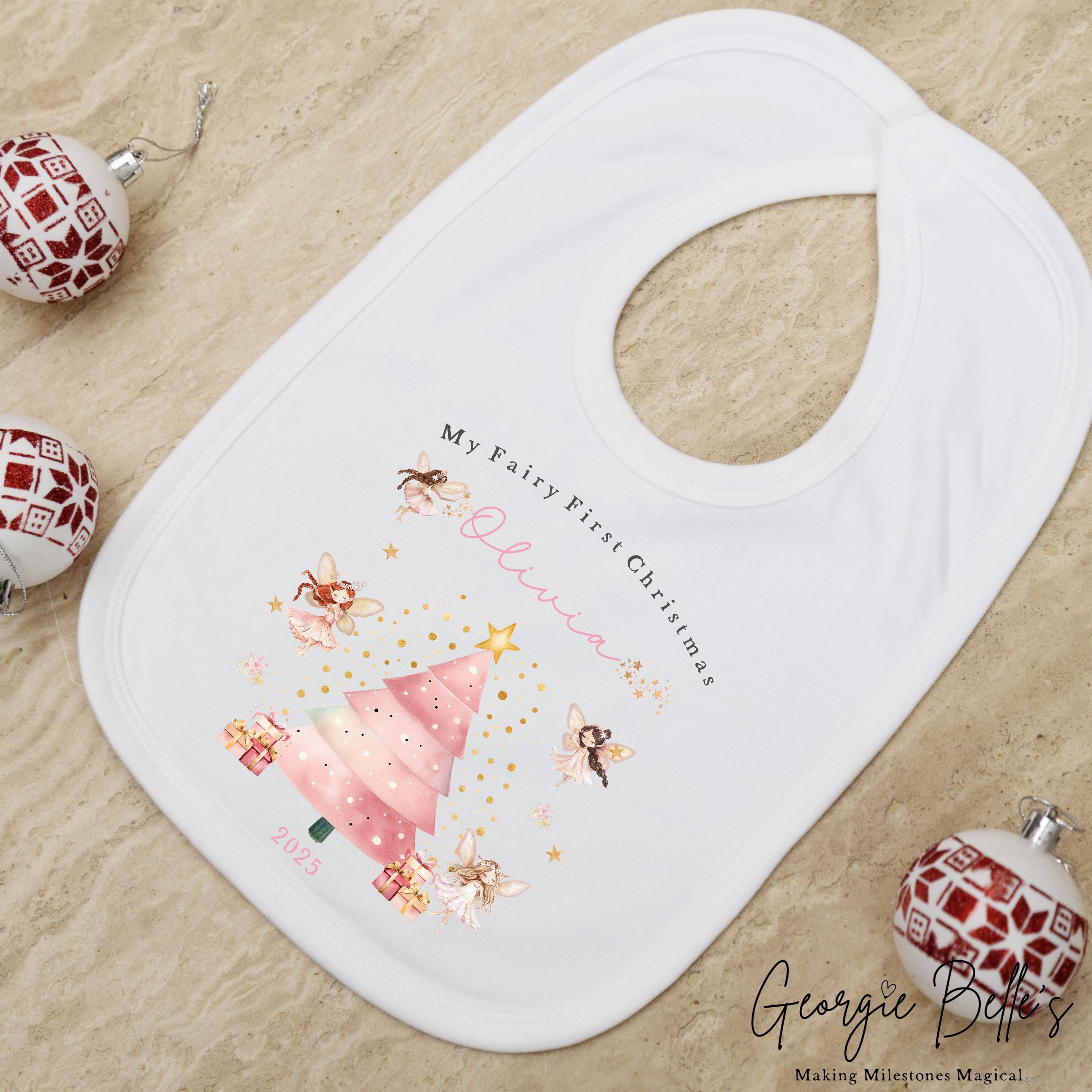 Personalised Christmas Sleepsuit / Bodysuit - First Christmas Pink Fairy Design