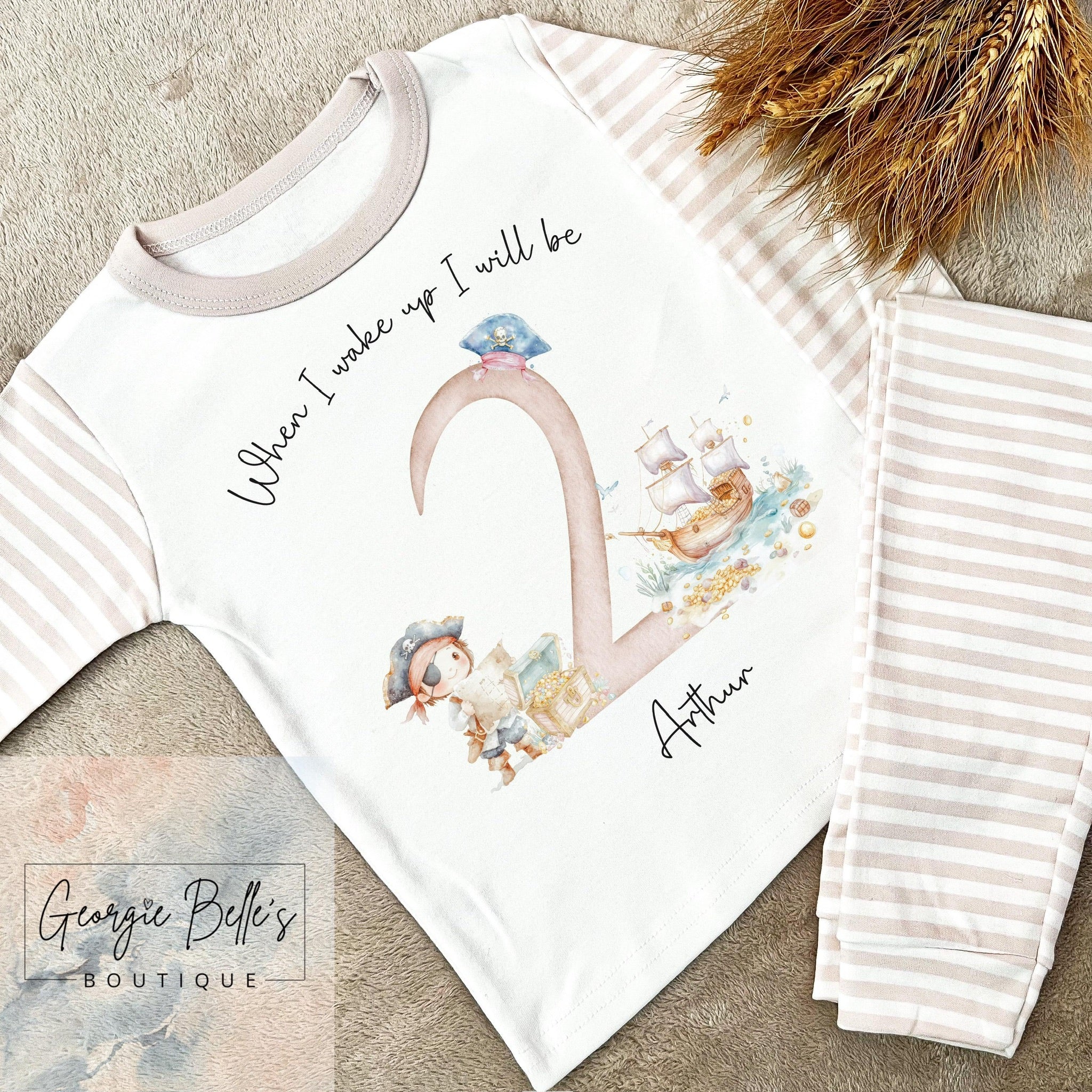 Personalised Birthday Pyjamas - Beige Pirate Design