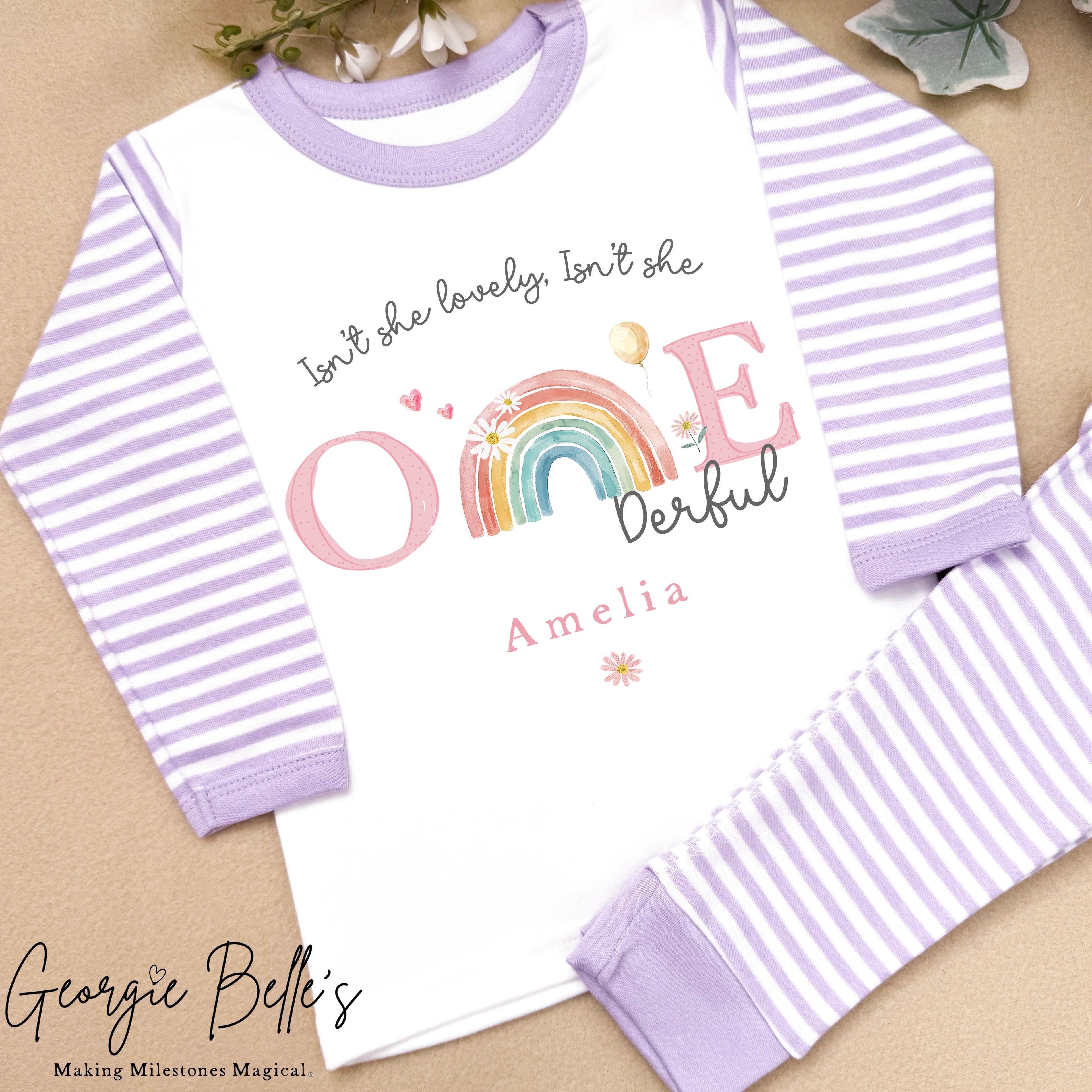 Personalised Lilac Stripe Birthday Pyjamas - Lilac One-Derful Design