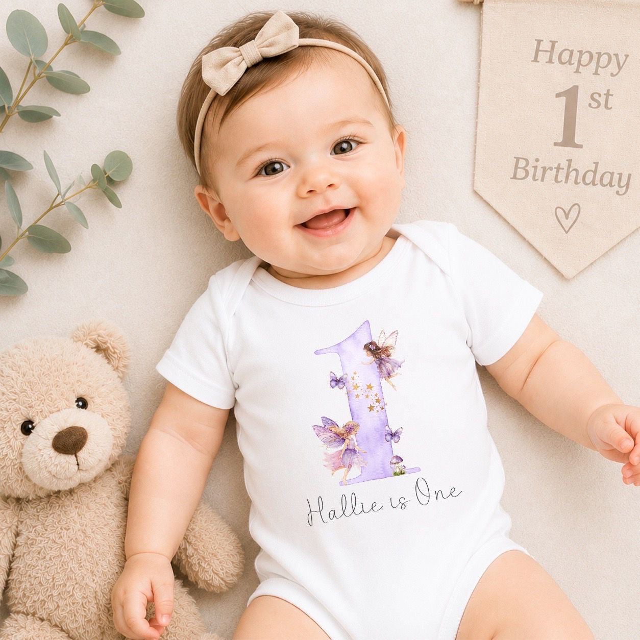 Personalised First Birthday Baby Vest | 1st Birthday Outfit - Lilac Butterfly Design