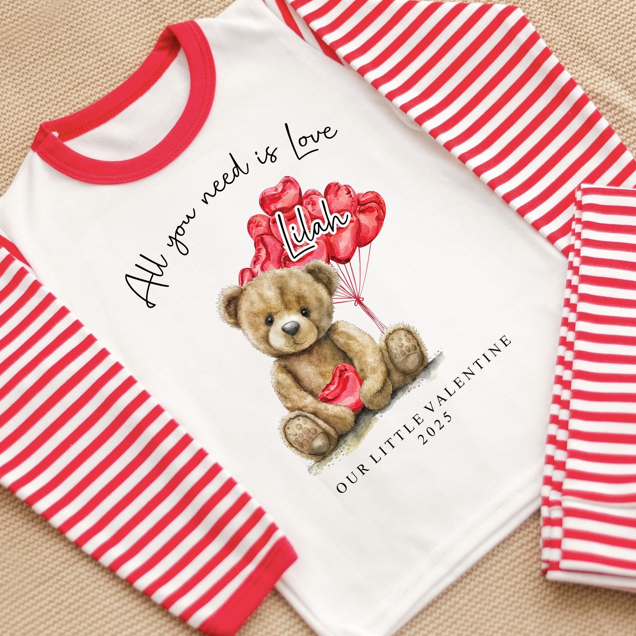 Personalised Valentines Pyjamas - All You Need Is Love Bear Design