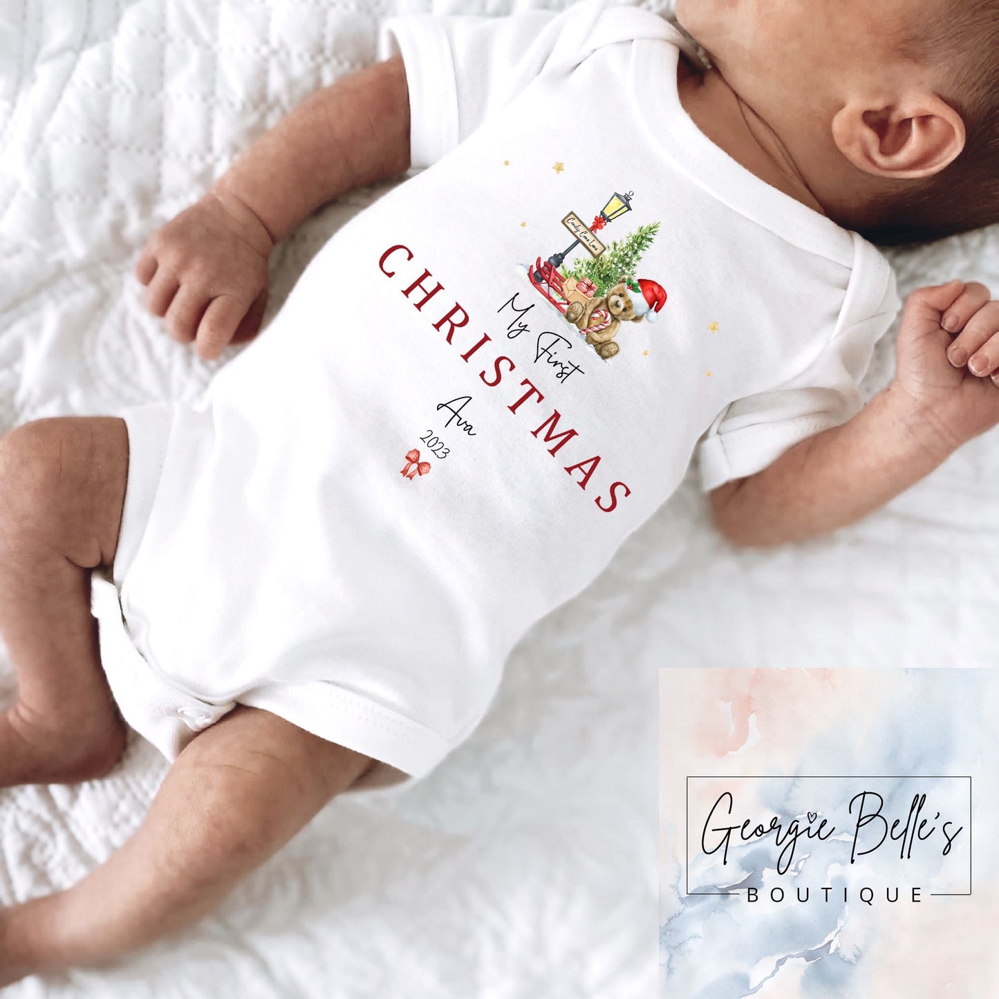 My 1st Christmas Vest / Babygrow - Red Bear Design