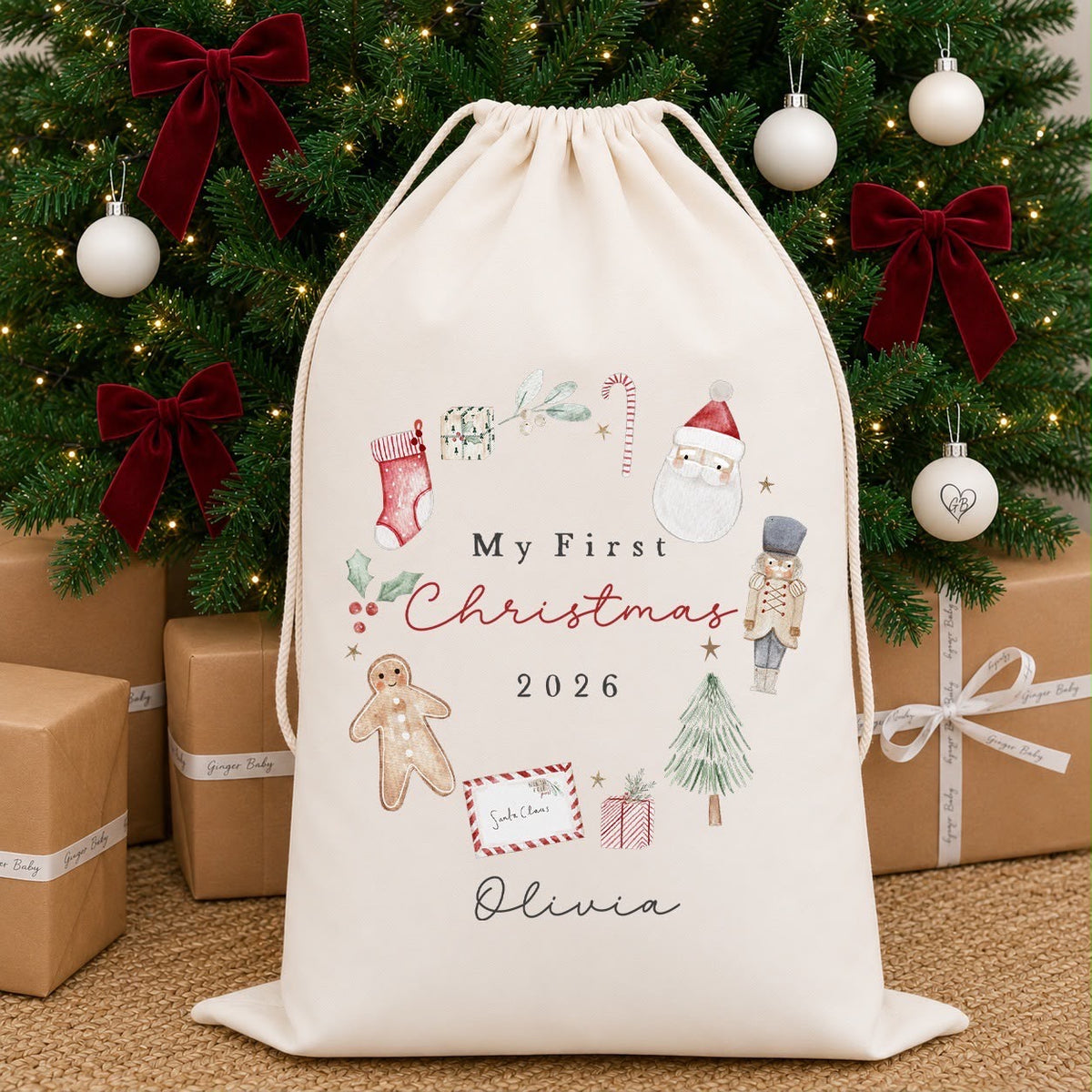 My First Christmas Luxury Personalised Premium Cotton Christmas Sack | Baby&