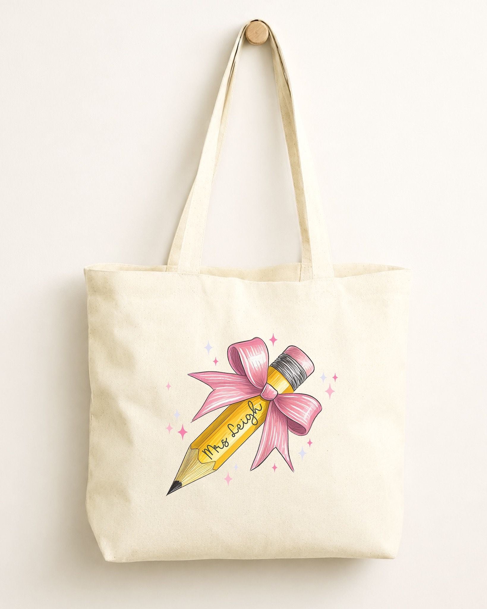 Fiver Friday Personalised Teacher Tote Bag | End of School Year Thank You Gift - Pencil Bow Design