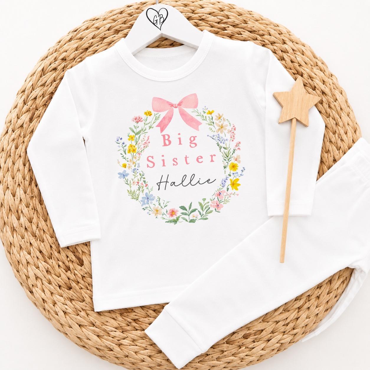 Personalised Big Sister Pyjamas - Wildflower Wreath Design