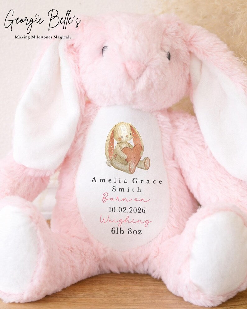 Personalised Birth Detail Pink Bunny Soft Toy