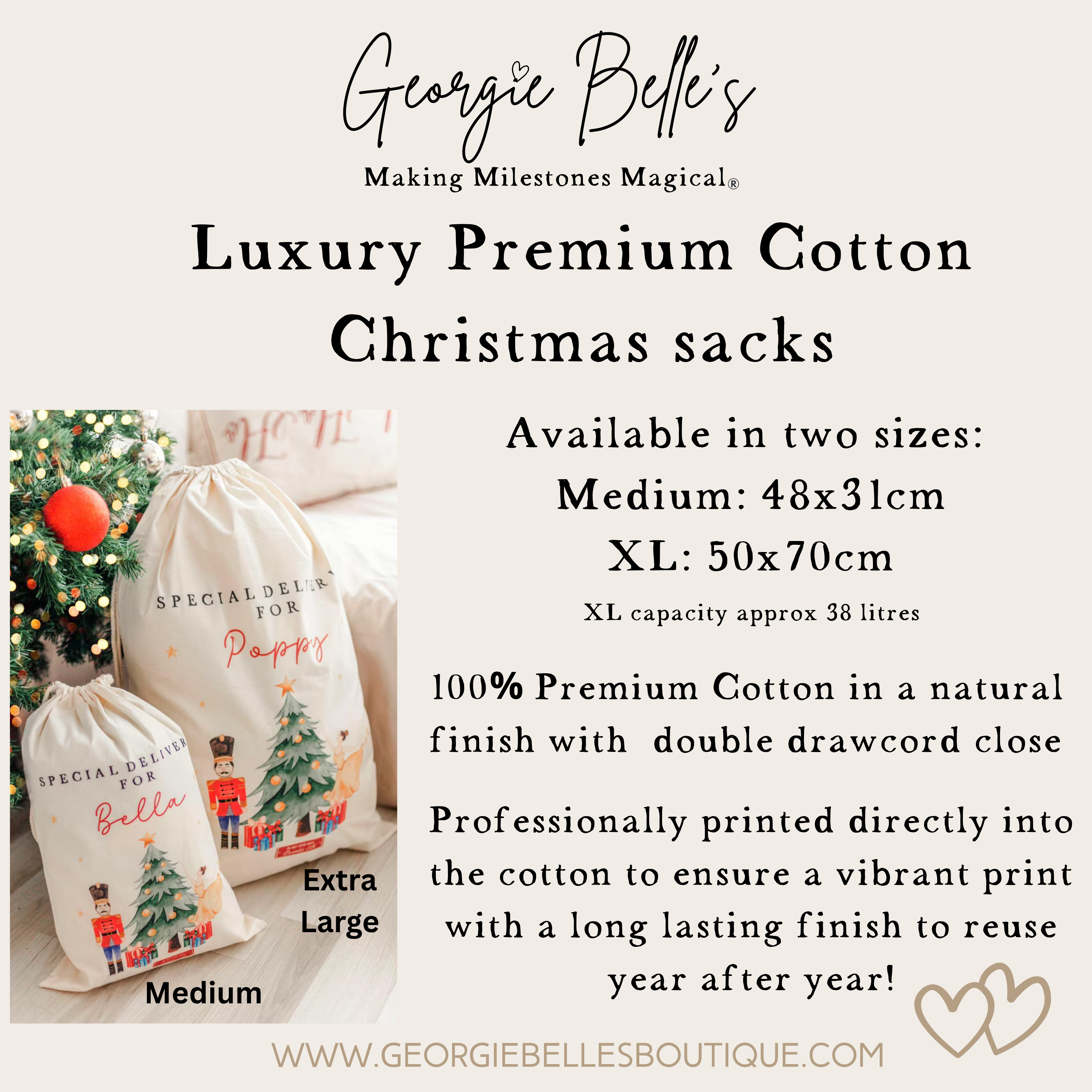 Personalised Luxury Premium Cotton Christmas Sack - Red Candy Cane Lane Design