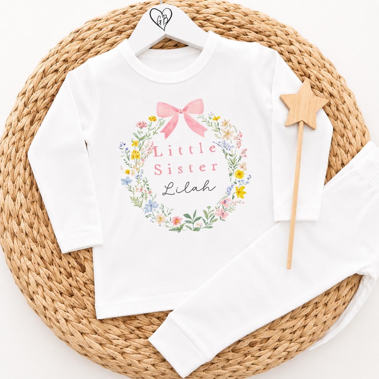 Personalised Big Sister Pyjamas - Wildflower Wreath Design