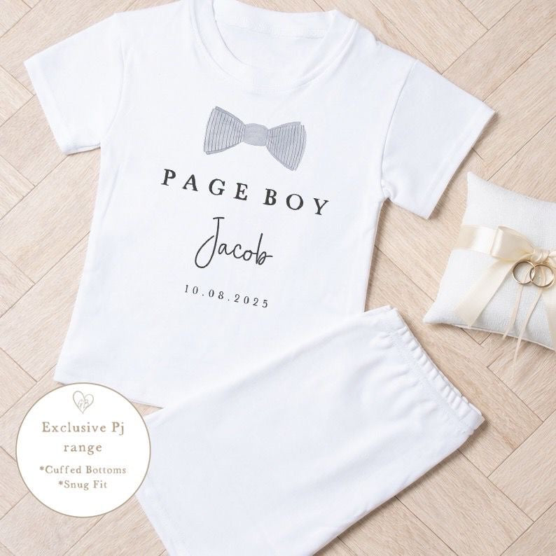 Personalised Page Boy Short Set Pyjamas - Grey Bow Tie Design