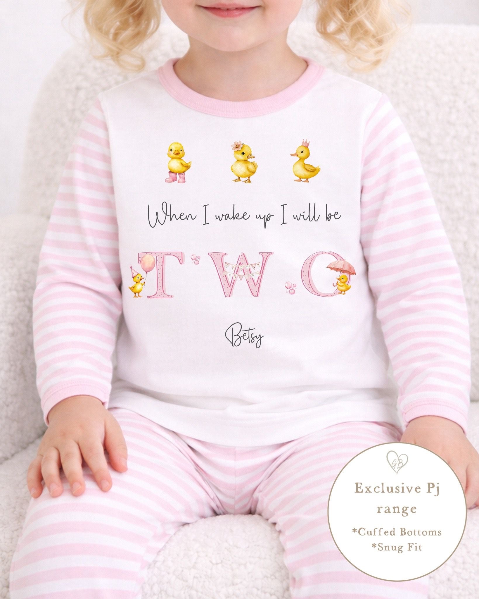 Personalised Pink Stripe Birthday Pyjamas - Duck Design