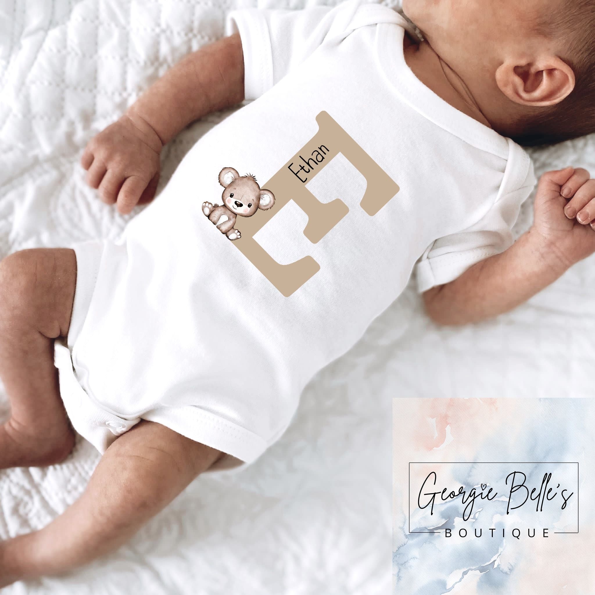 Personalised Bear Initial Vest/Babygrow