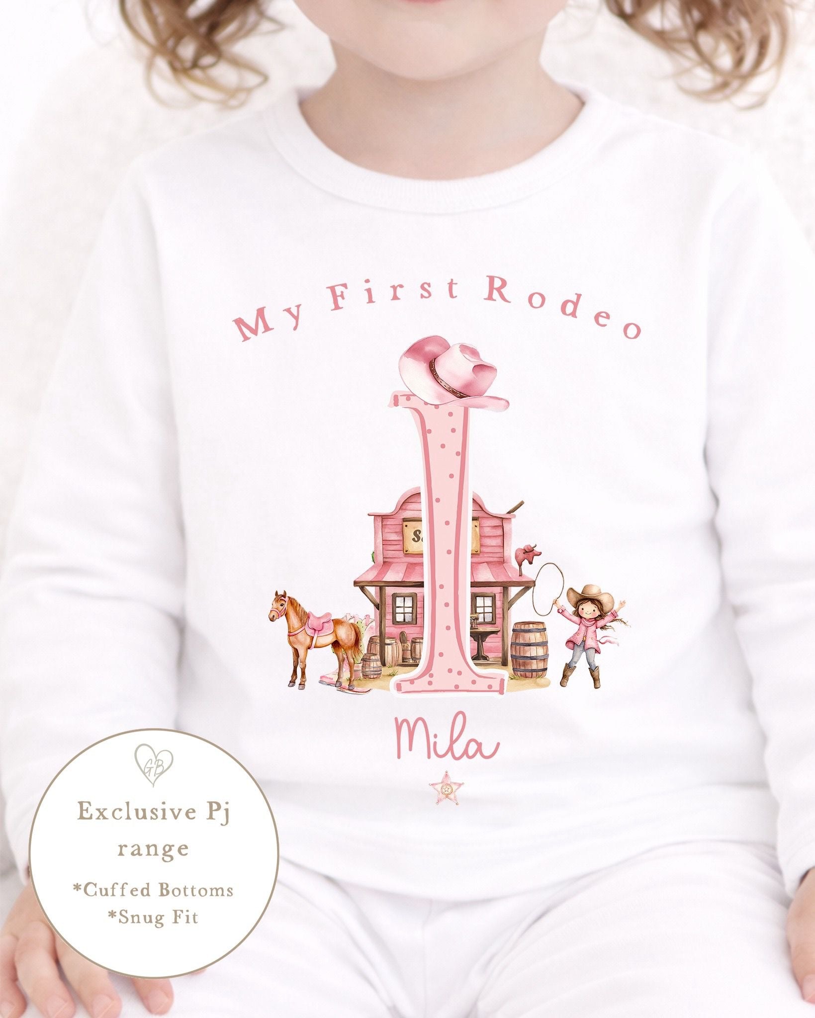 Personalised Plain White Birthday Pyjamas - My First Rodeo Design
