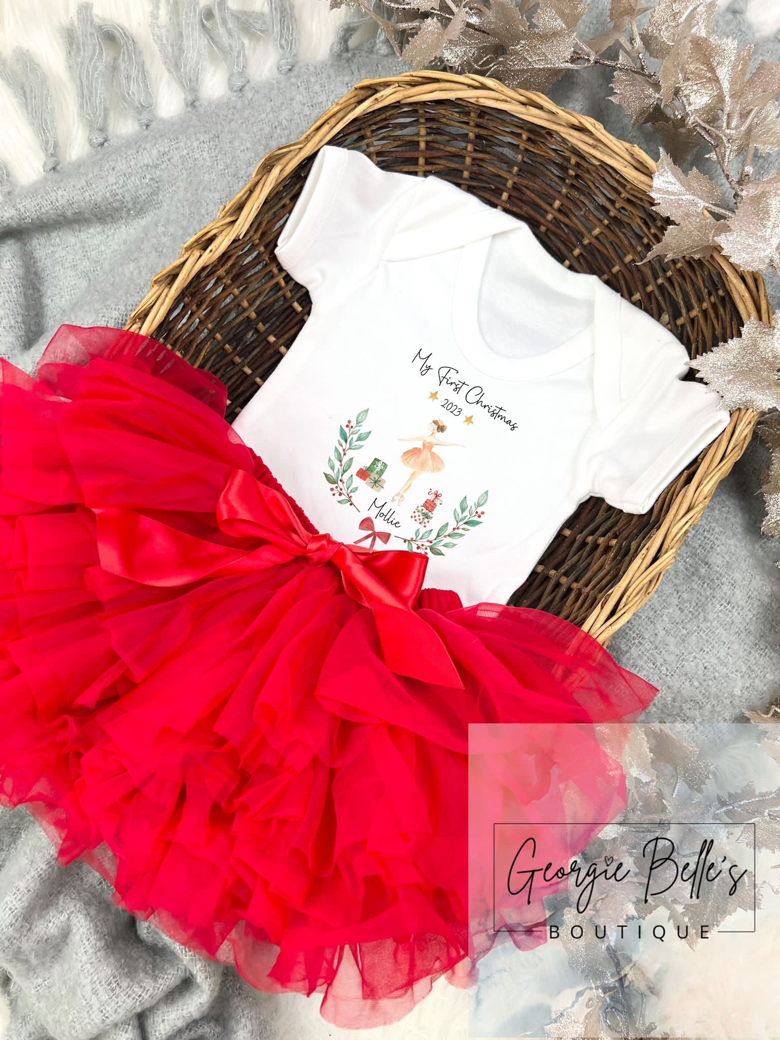Personalised My 1st Christmas Vest Tutu Ballerina Design