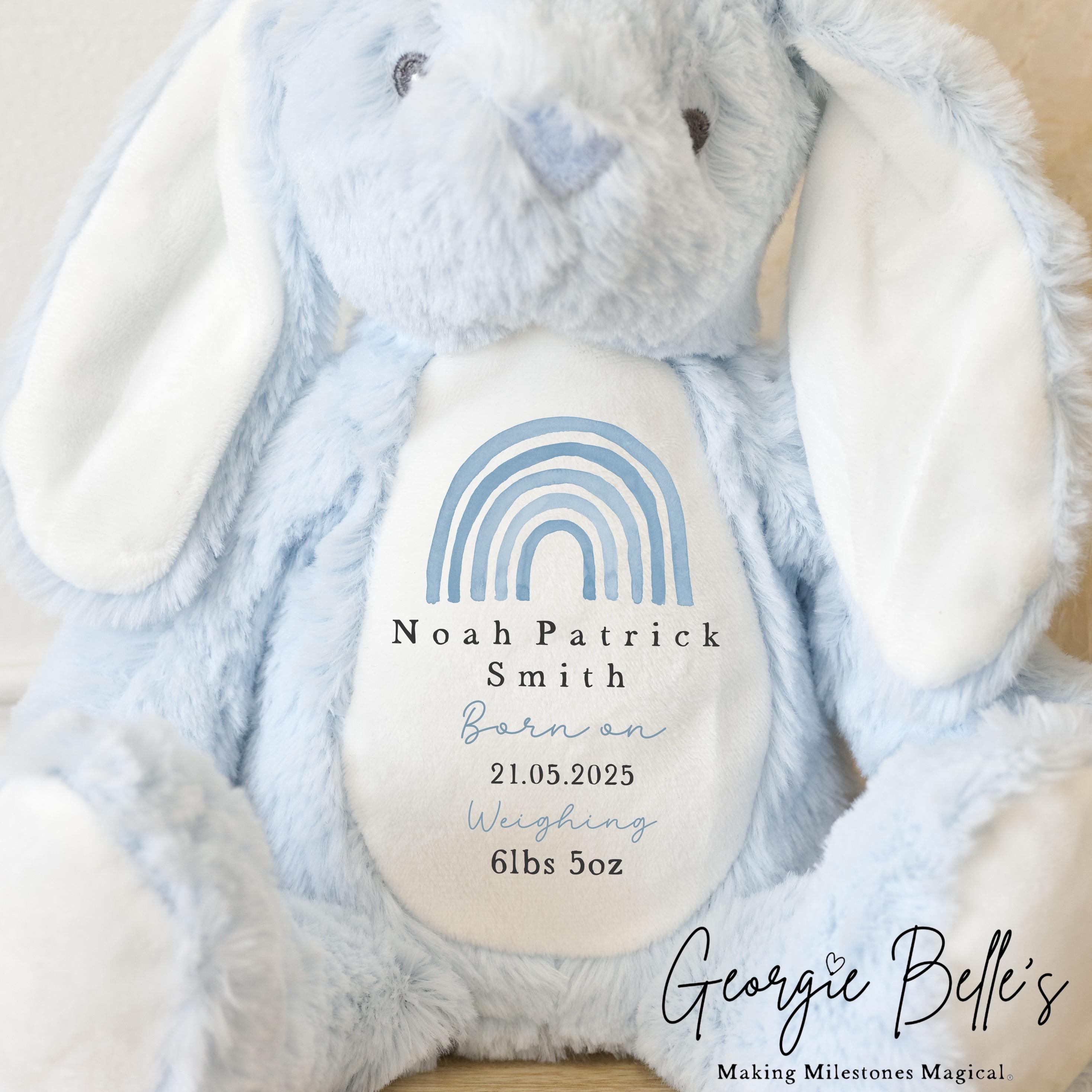 Personalised Birth Detail Blue Bunny Soft Toy