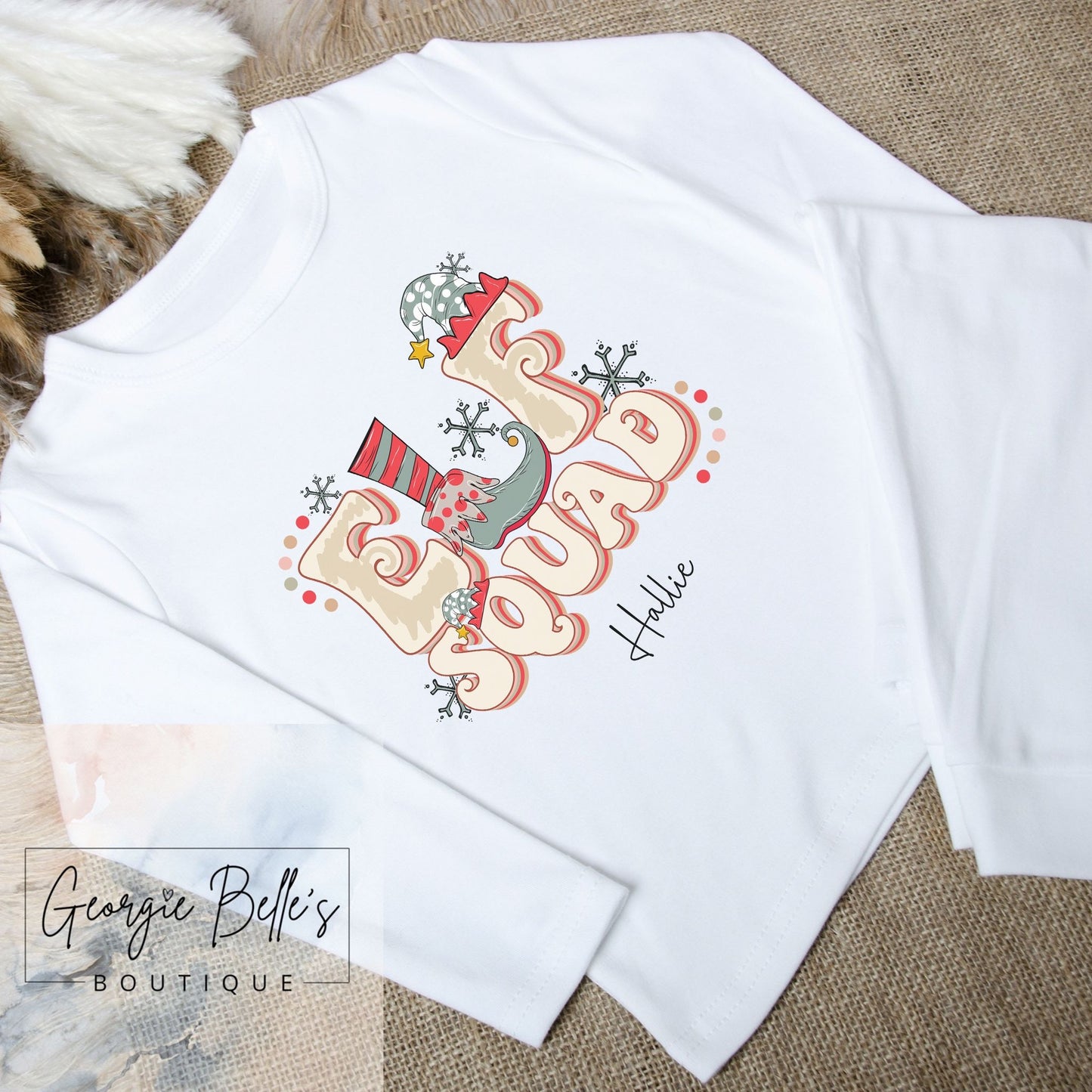 White Sibling Matching Christmas ‘Elf Squad' Personalised Unisex Pyjamas