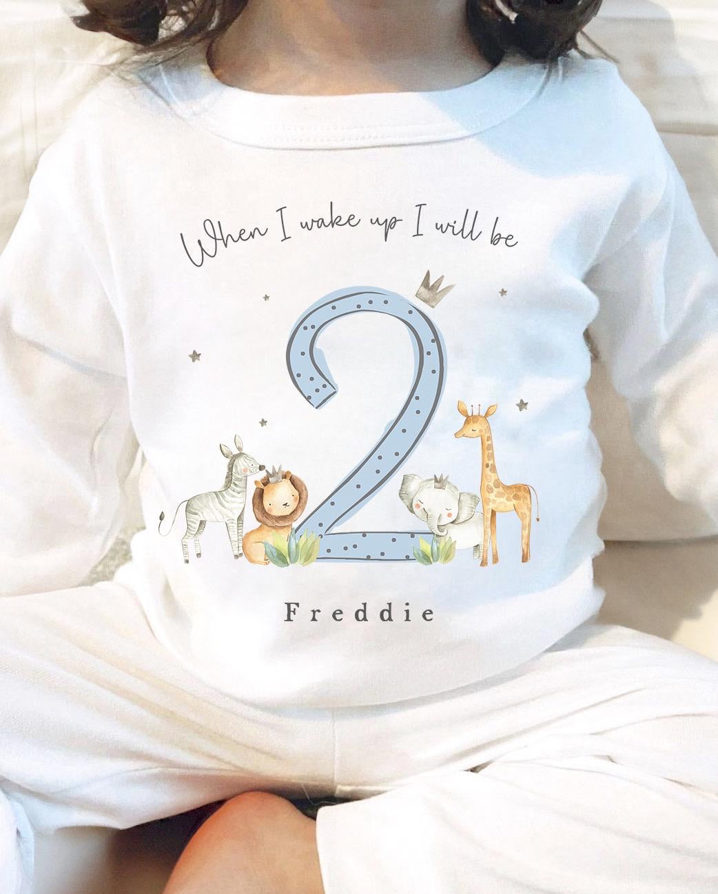 Personalised Birthday Pyjamas - Blue Safari Number Design