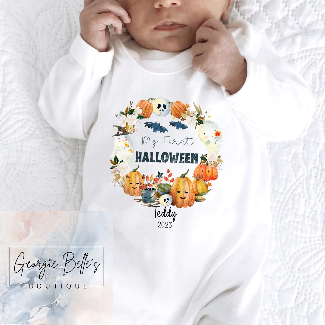 My 1st Halloween Vest / Babygrow - Wreath Design