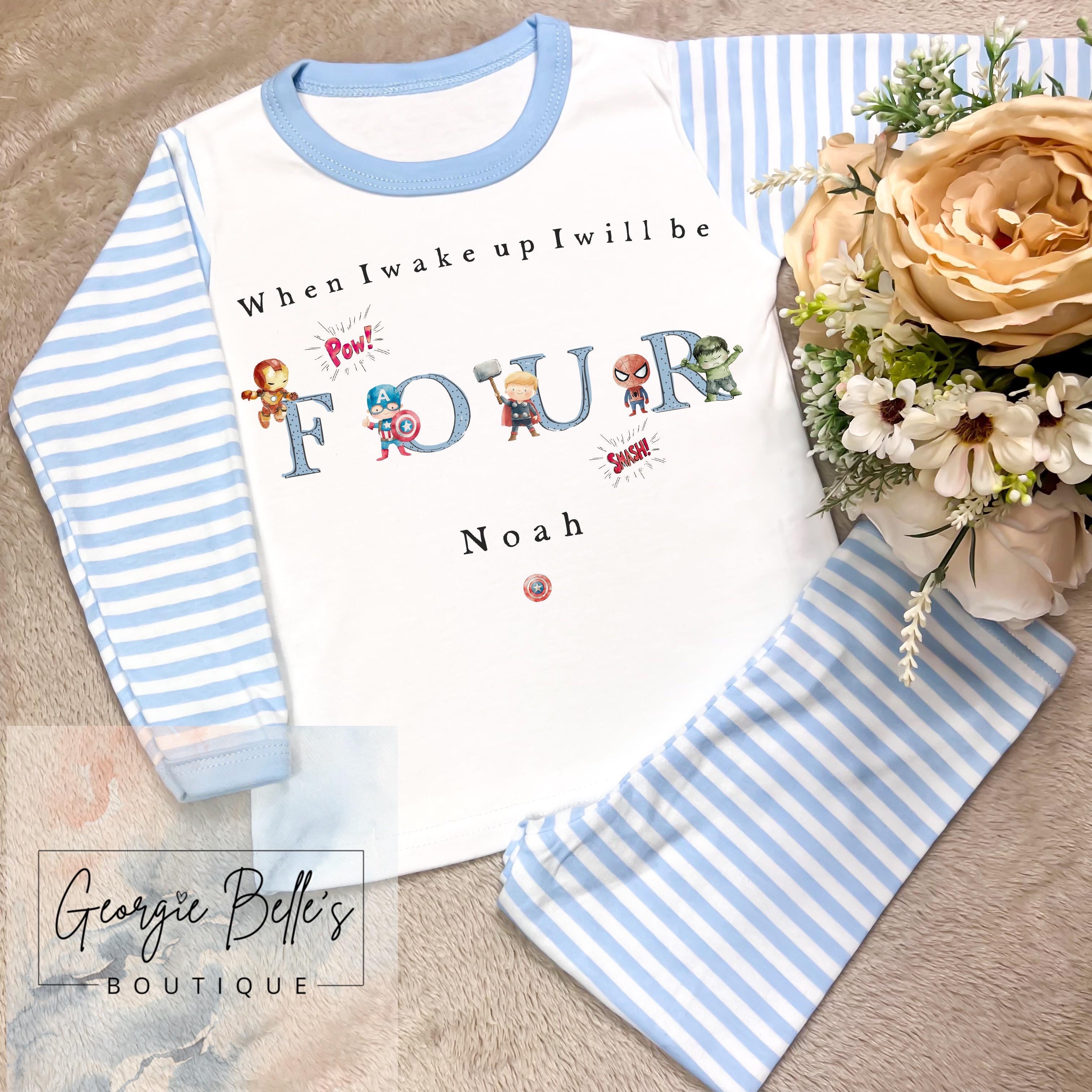 Personalised Birthday Pyjamas - Superhero Inspired Blue Design