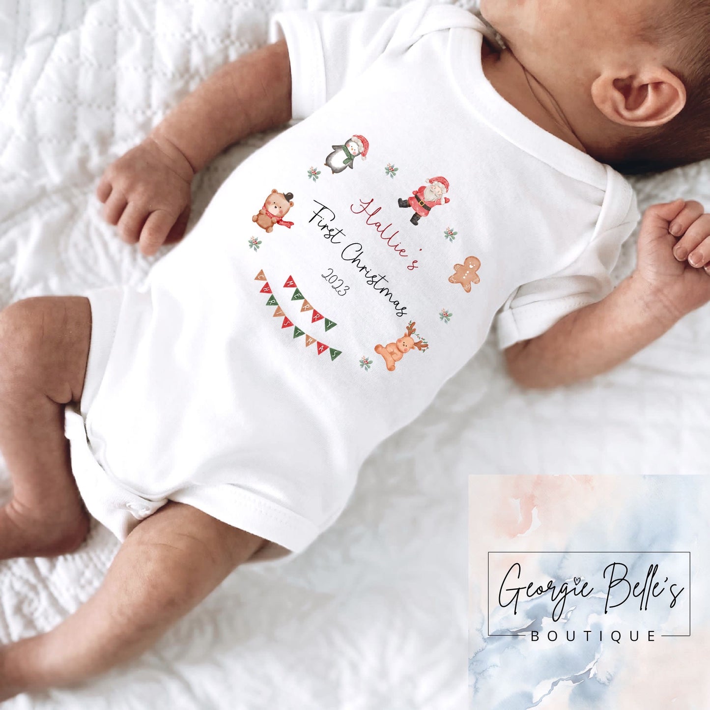 My 1st Christmas Vest / Babygrow - Christmas Wreath Design