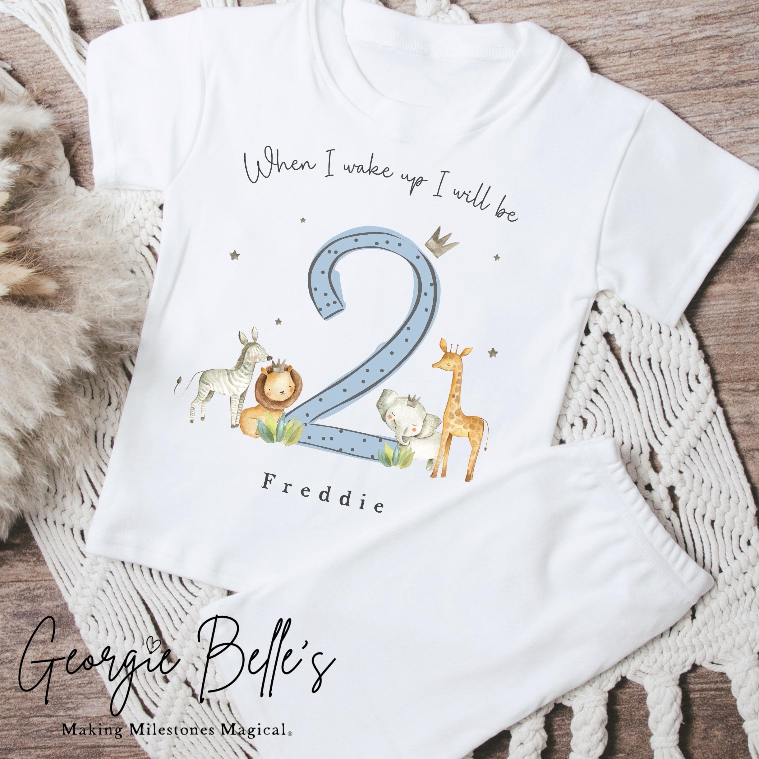 Personalised Short Set Birthday Pyjamas - Blue Safari Design