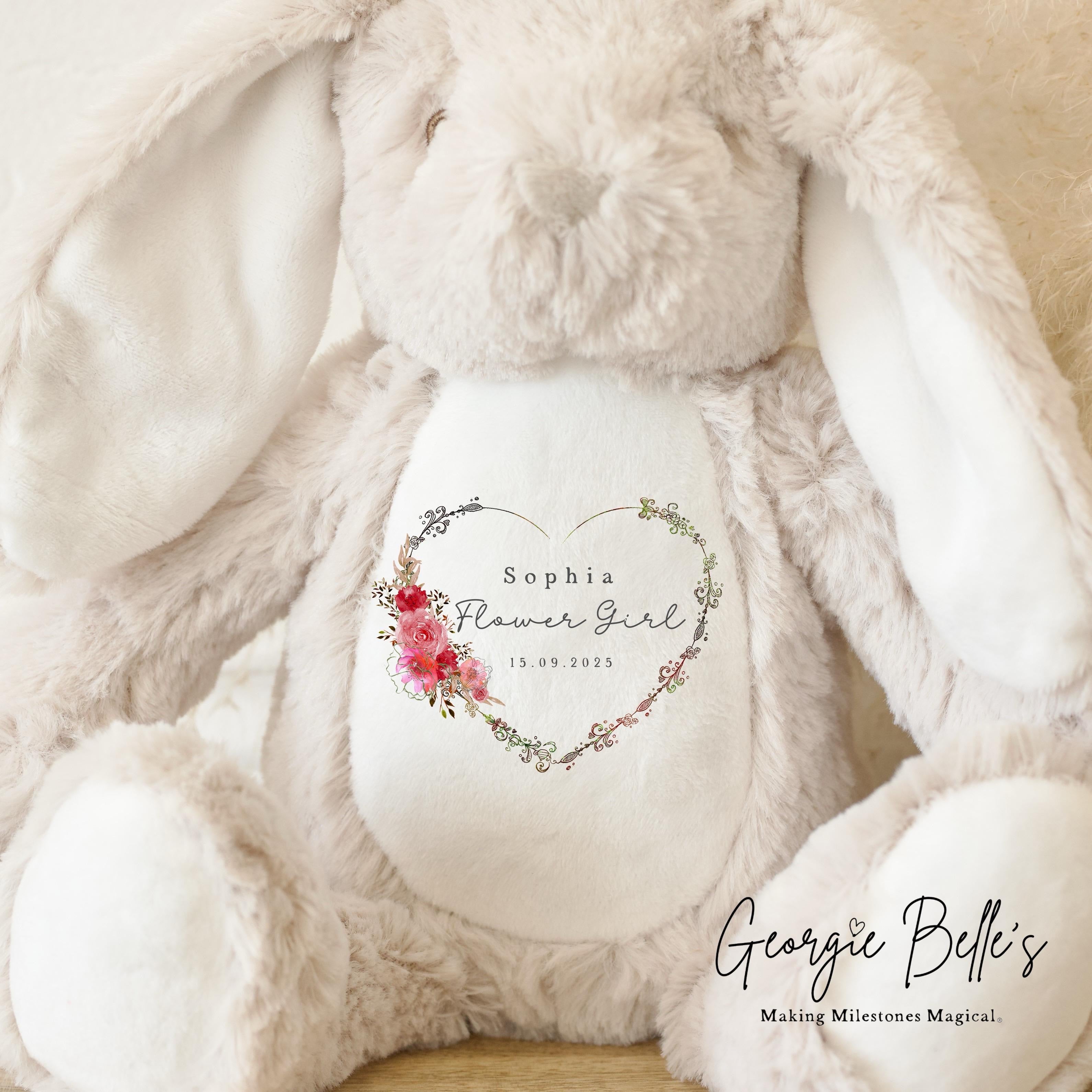 Personalised Flower Girl Bunny - Heart Wreath Design