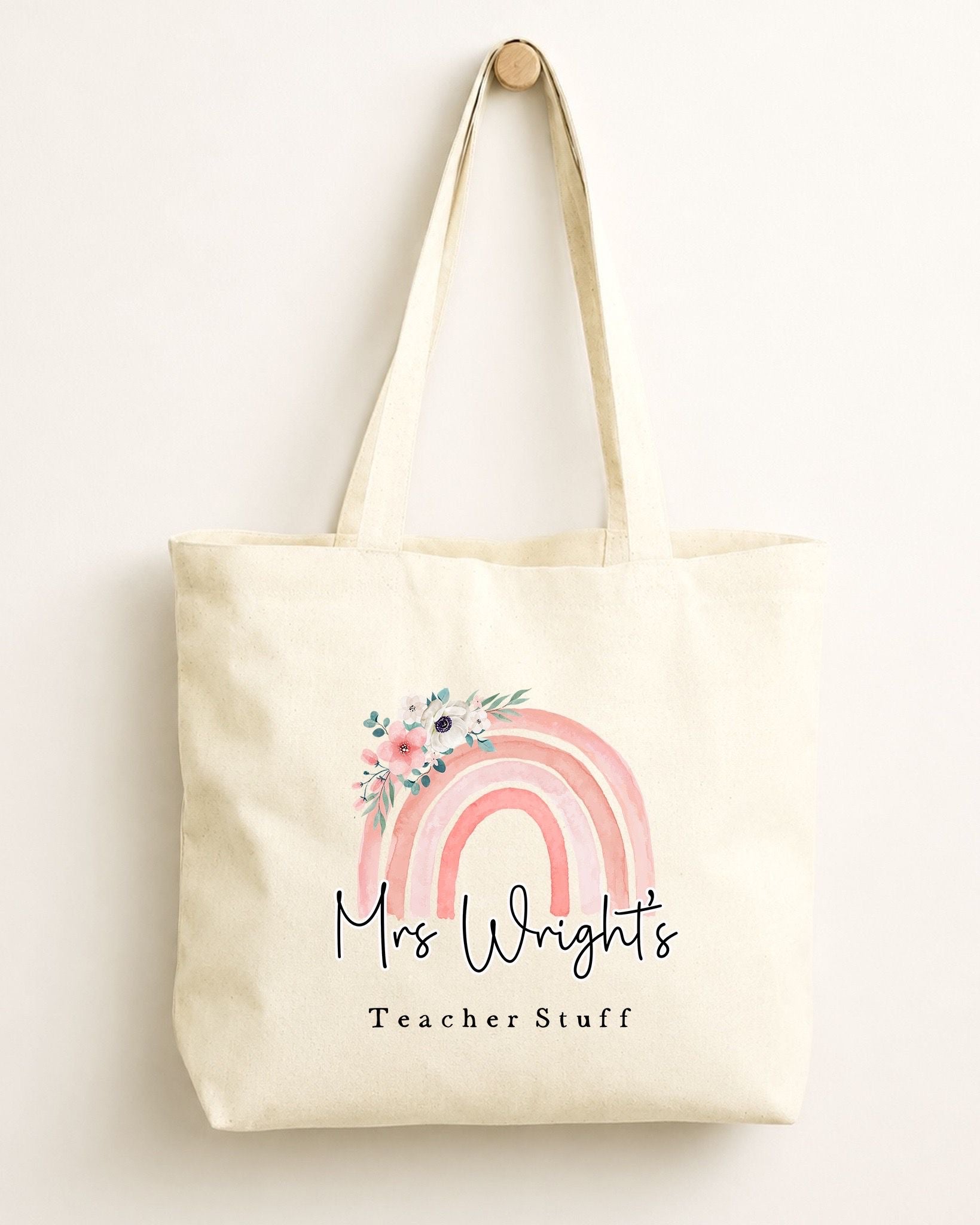 Fiver Friday Personalised Teacher Tote Bag | End of School Year Thank You Gift - Pink Rainbow Design