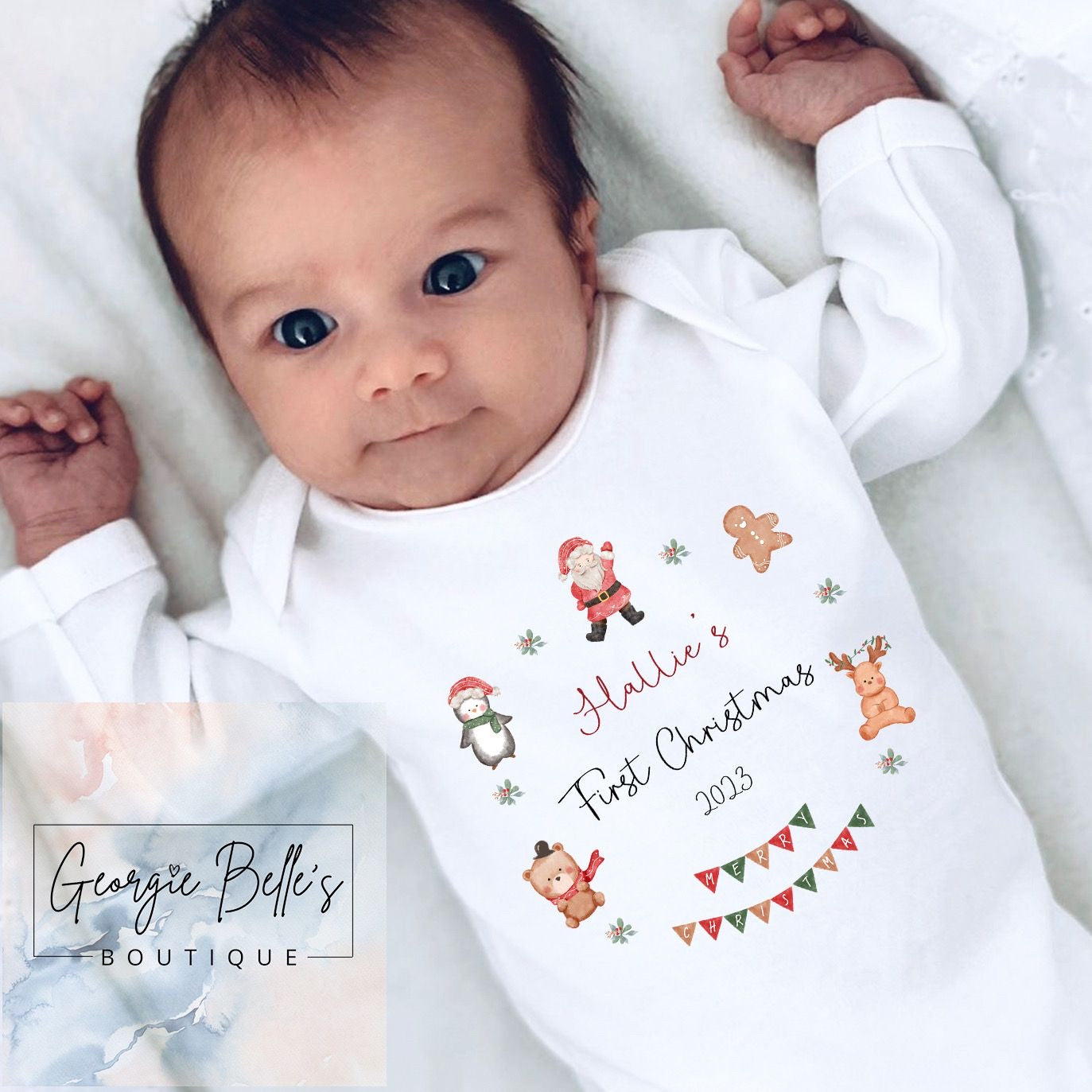 My 1st Christmas Vest / Babygrow - Christmas Wreath Design