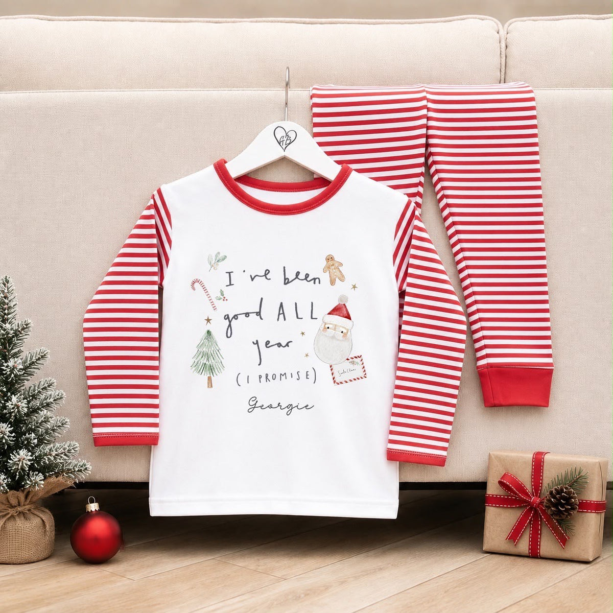 Personalised Christmas Pyjamas for Kids | 100% Cotton Red Stripe | I’ve Been Good Design