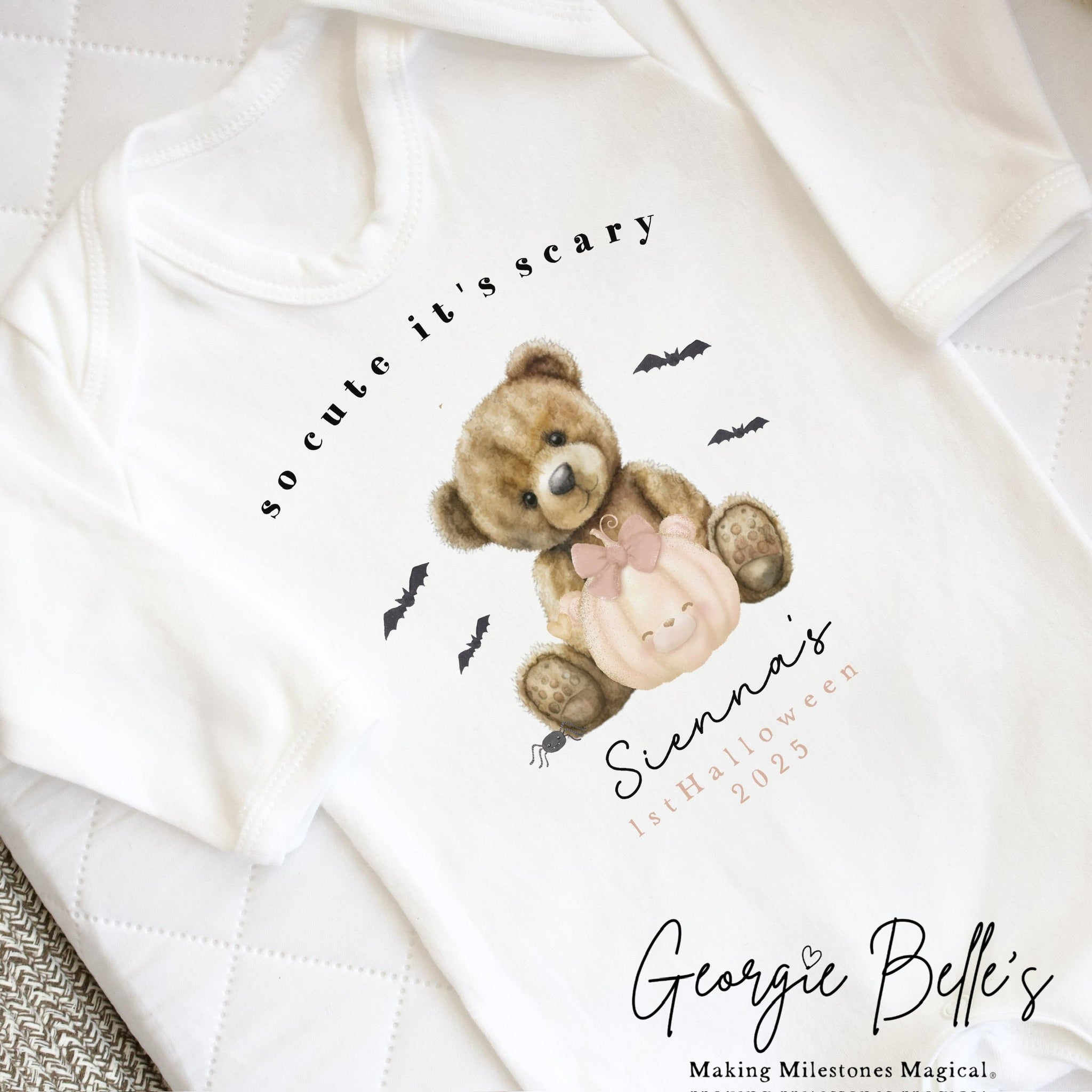 Personalised Halloween Bodysuit / Sleepsuit - Too Cute It’s Scary Design