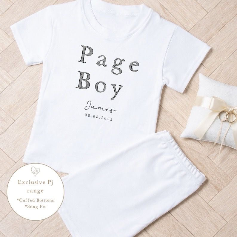 Personalised Page Boy Short Set Pyjamas - Grey Word Page Boy Design