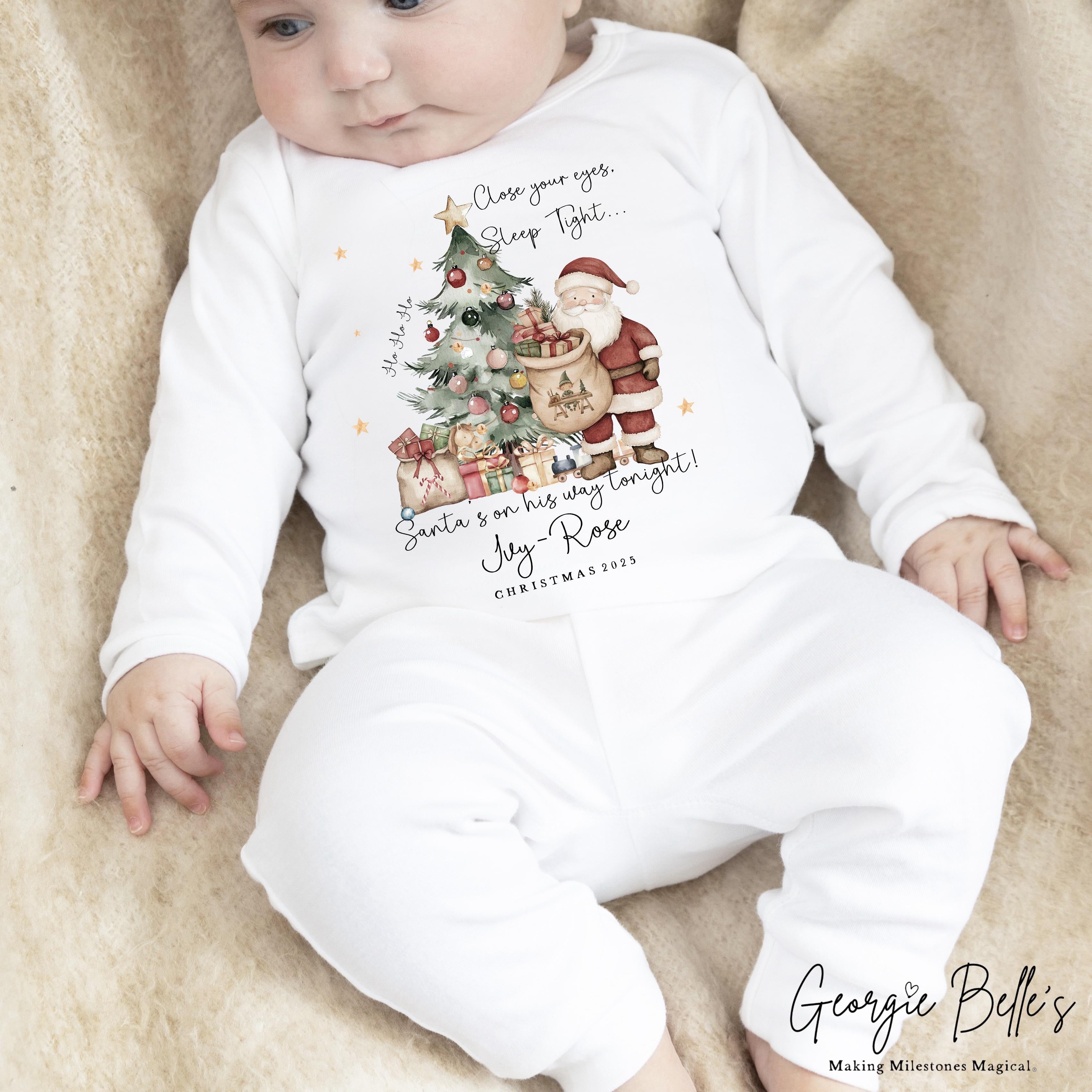 Personalised Christmas Sleepsuit / Bodysuit - First Christmas Close Your Eyes Design