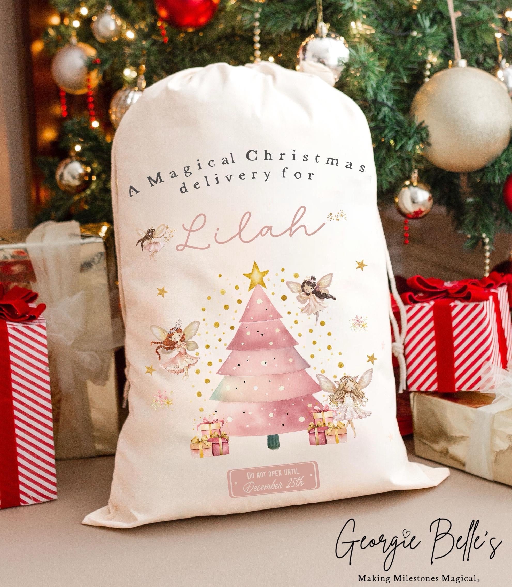 Personalised Luxury Premium Cotton Christmas Sack - Pink Fairy Design