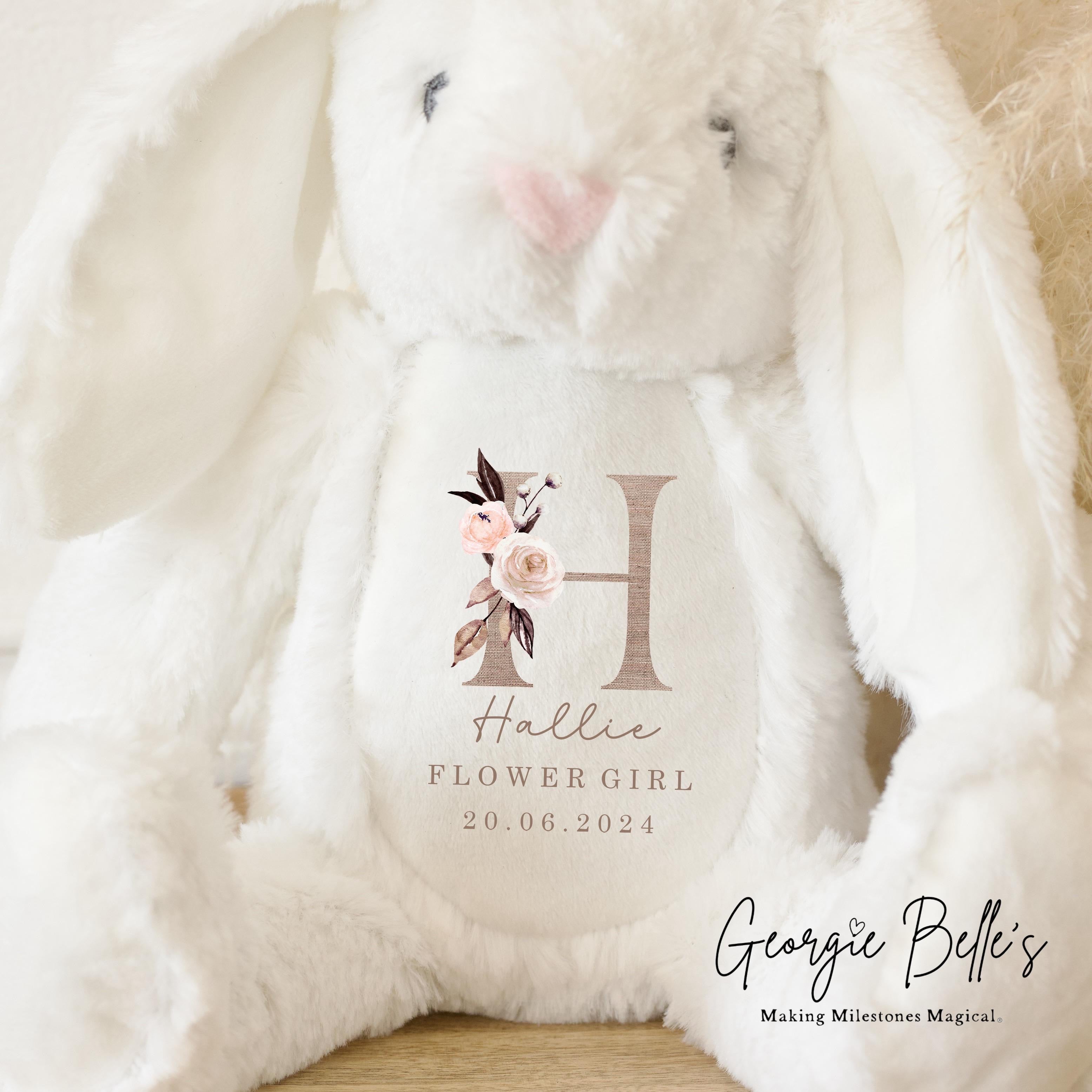 Personalised Flower Girl Bunny - Linen Initial Design