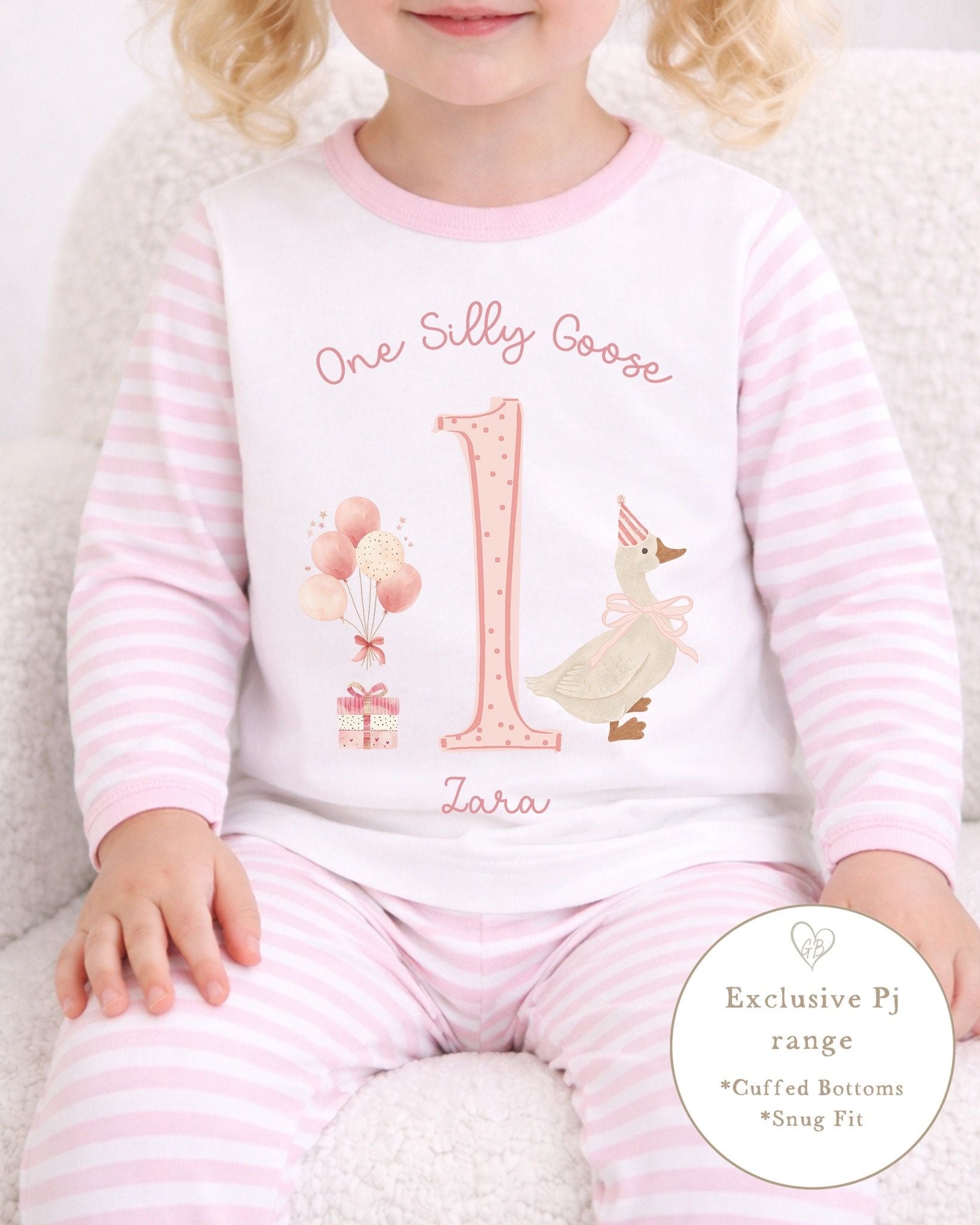 Personalised Pink Stripe Birthday Pyjamas - One Silly Goose Design