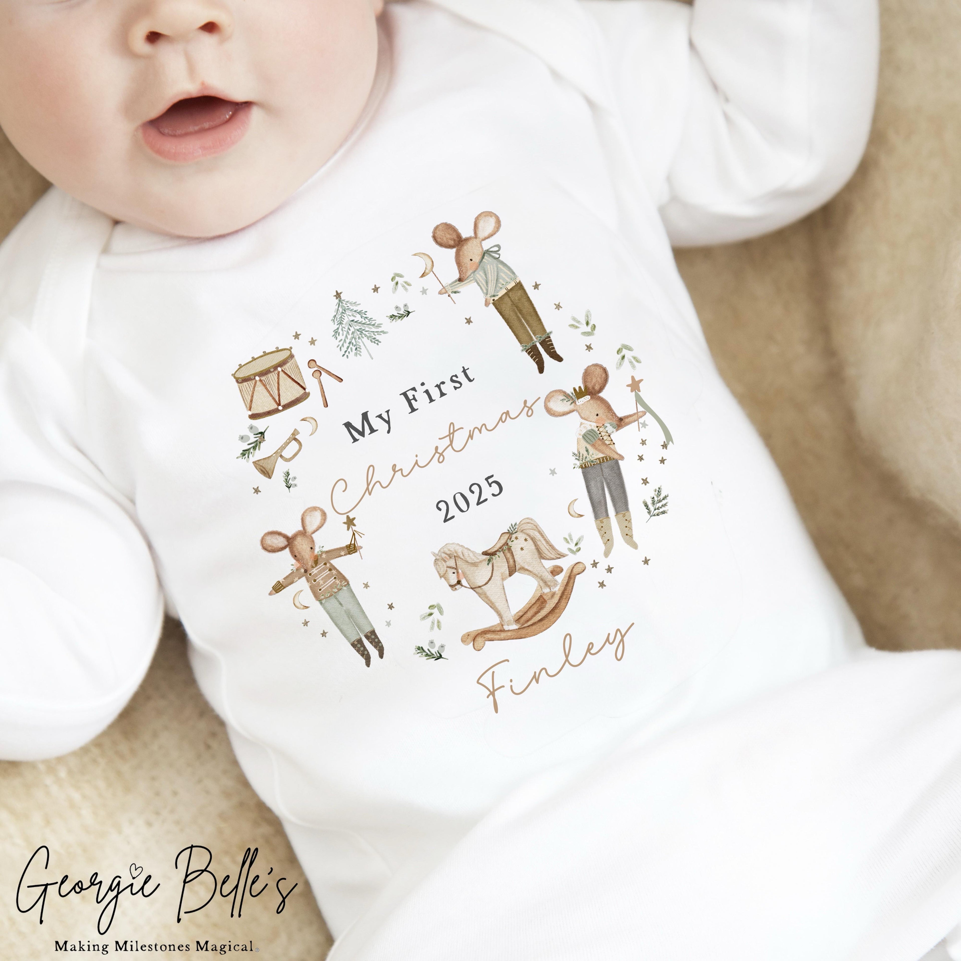 Personalised Christmas Sleepsuit / Bodysuit - First Christmas Bakery Wreath Design