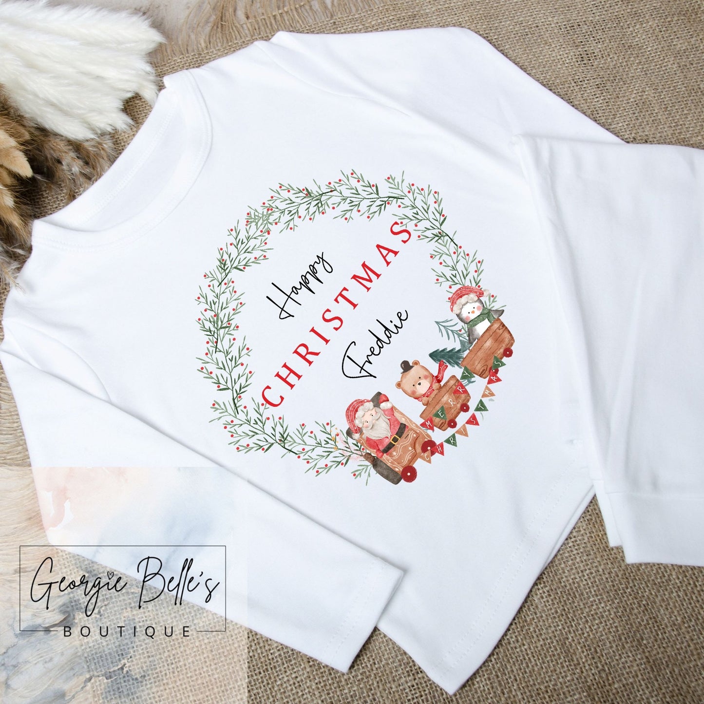 Santa Train Tartan Personalised Unisex Pyjamas