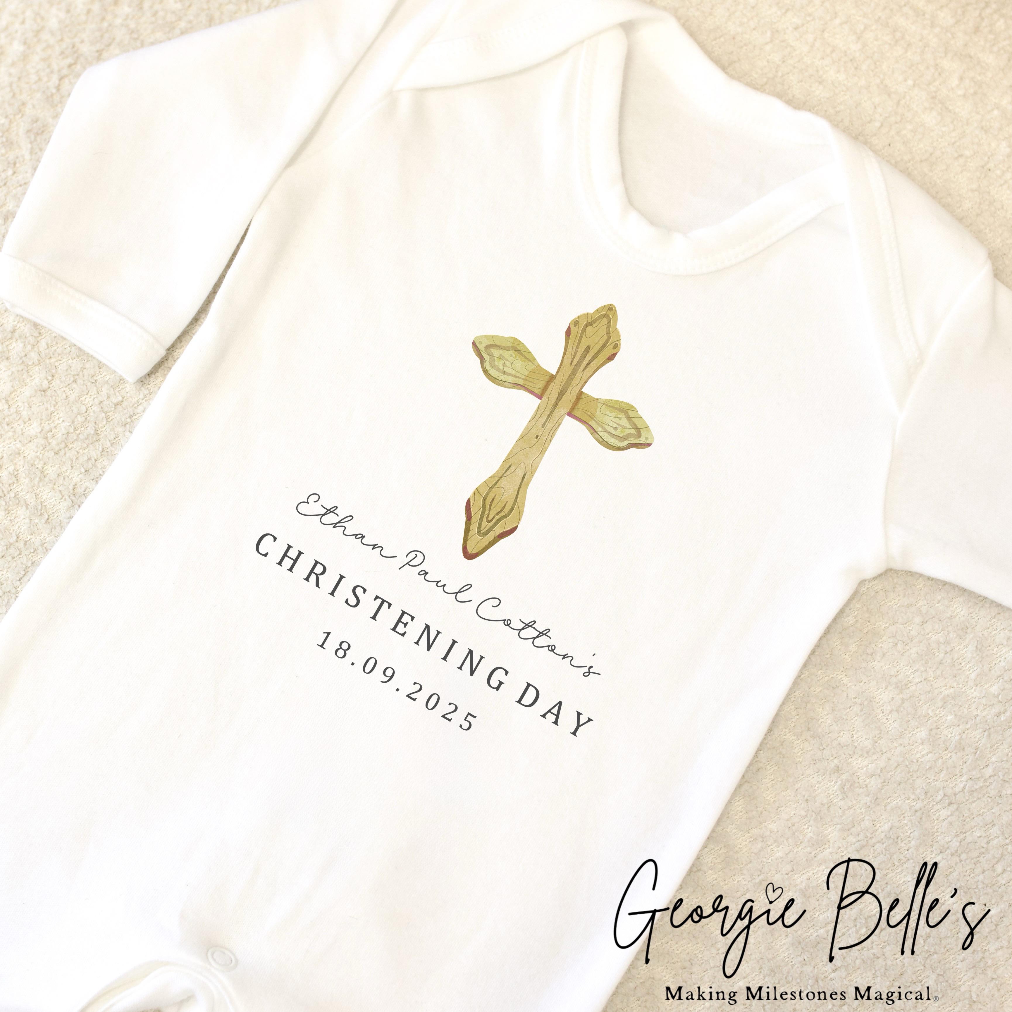Personalised Christening Babygrow / Vest - Gold Cross Design