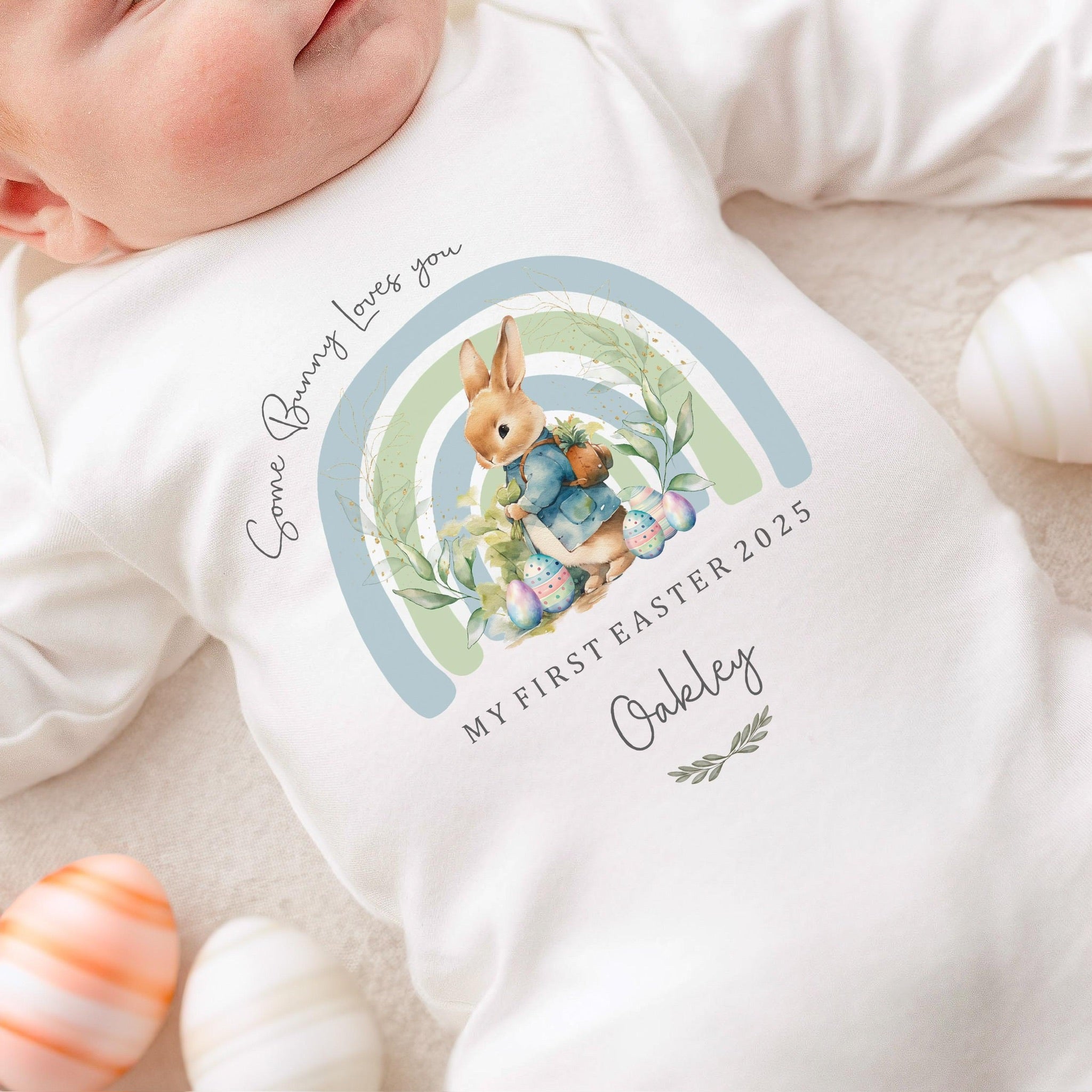 Personalised Easter Baby Vest / Babygrow - Some Bunny Blue Design