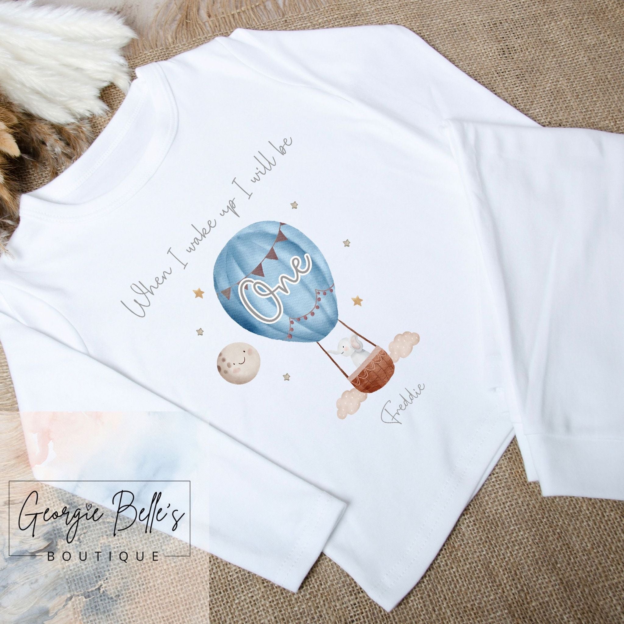 Personalised Birthday Pyjamas - Blue Hot Air Balloon Design